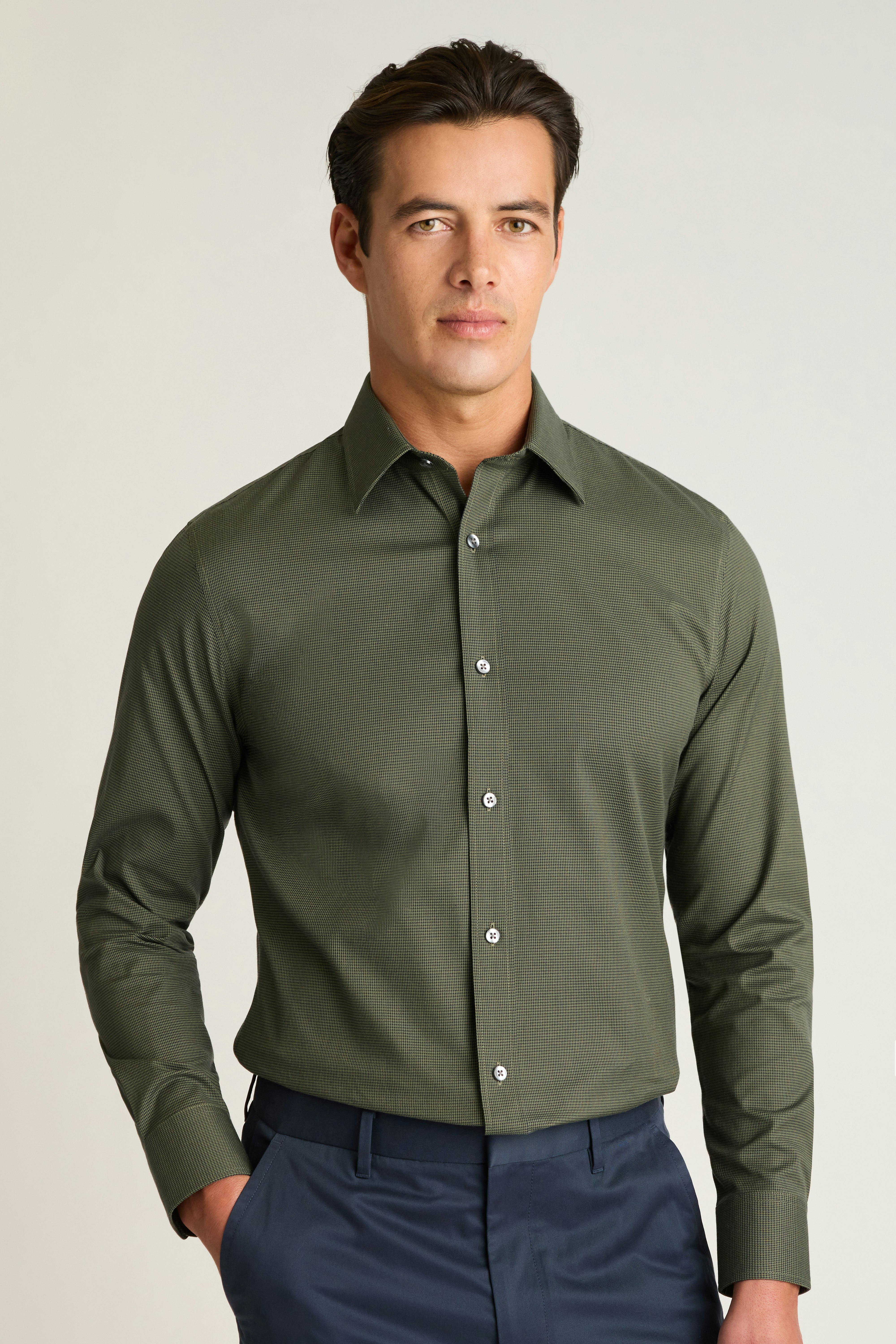 Weekday Warrior Dress Shirt navy olive houndstooth