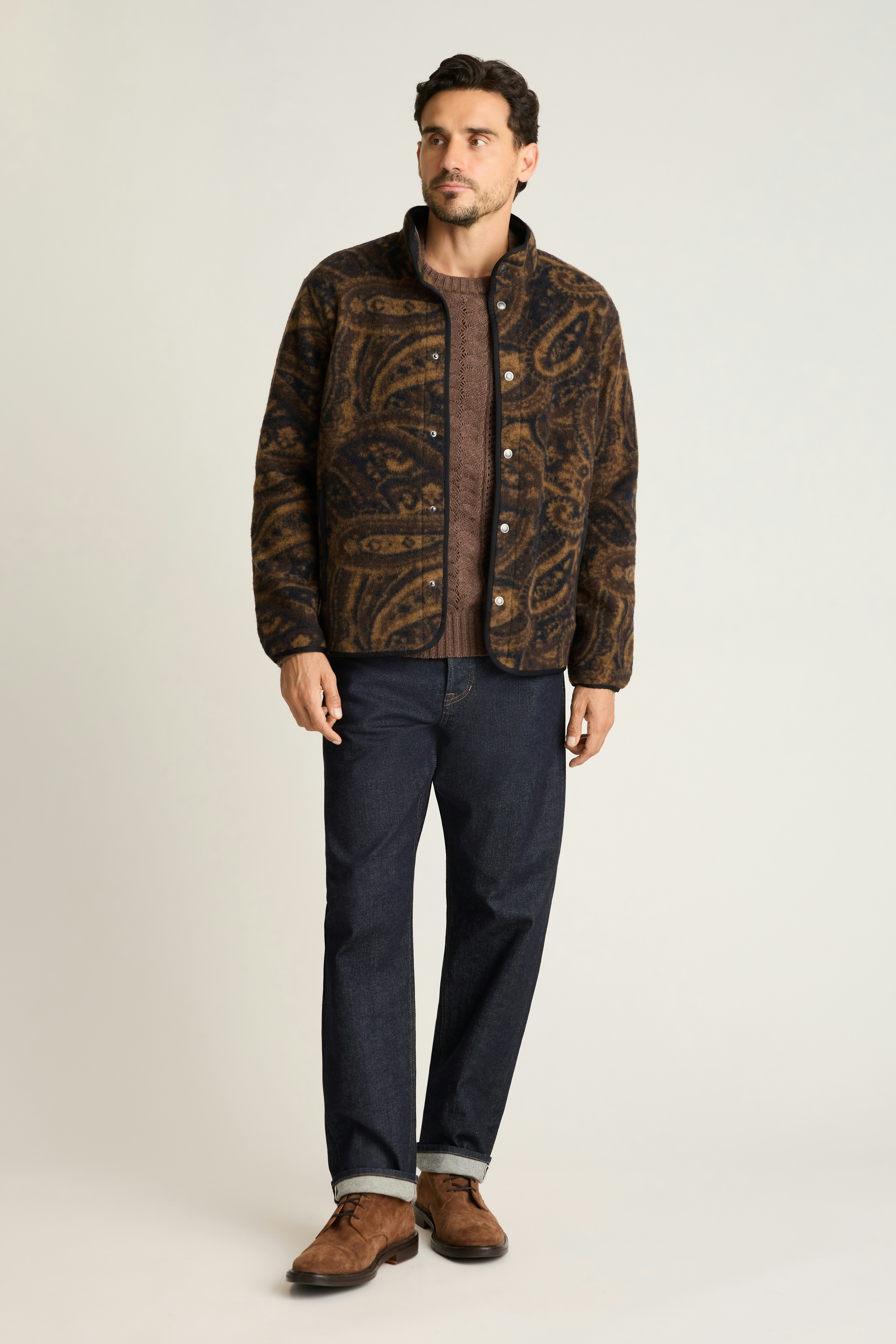 Italian Wool Fleece Jacket brown blue paisley