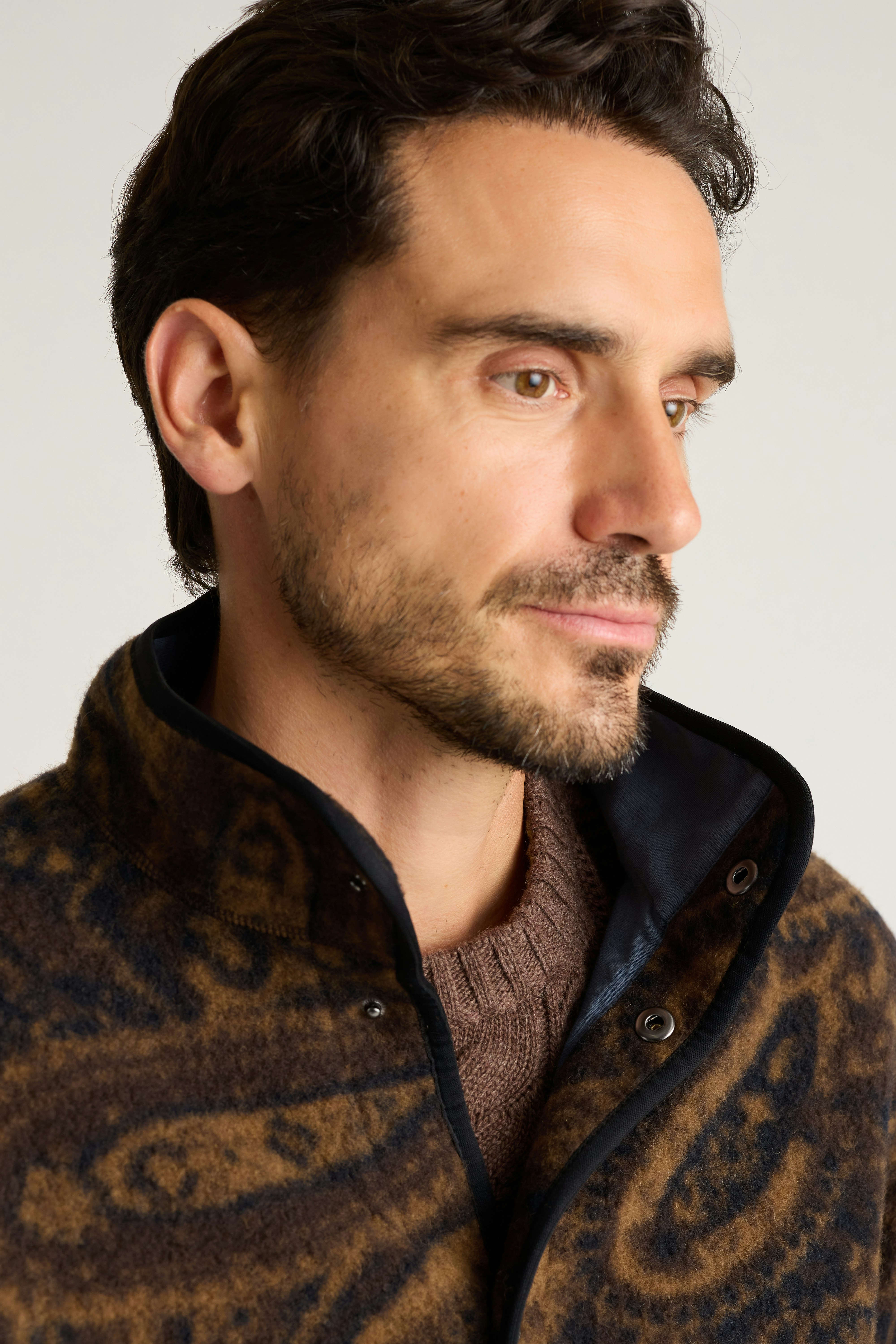 Italian Wool Fleece Jacket brown blue paisley