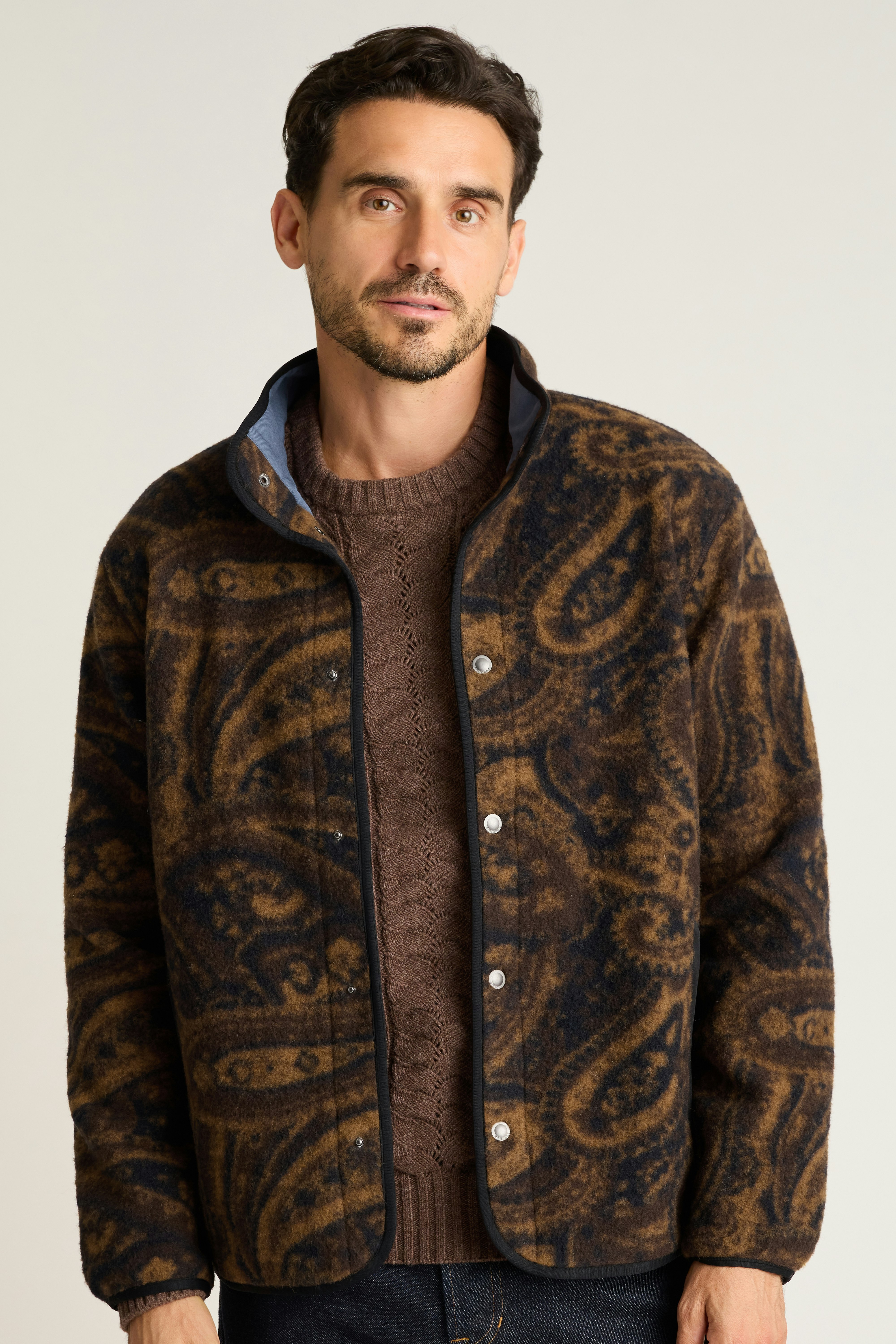 Italian Wool Fleece Jacket brown blue paisley