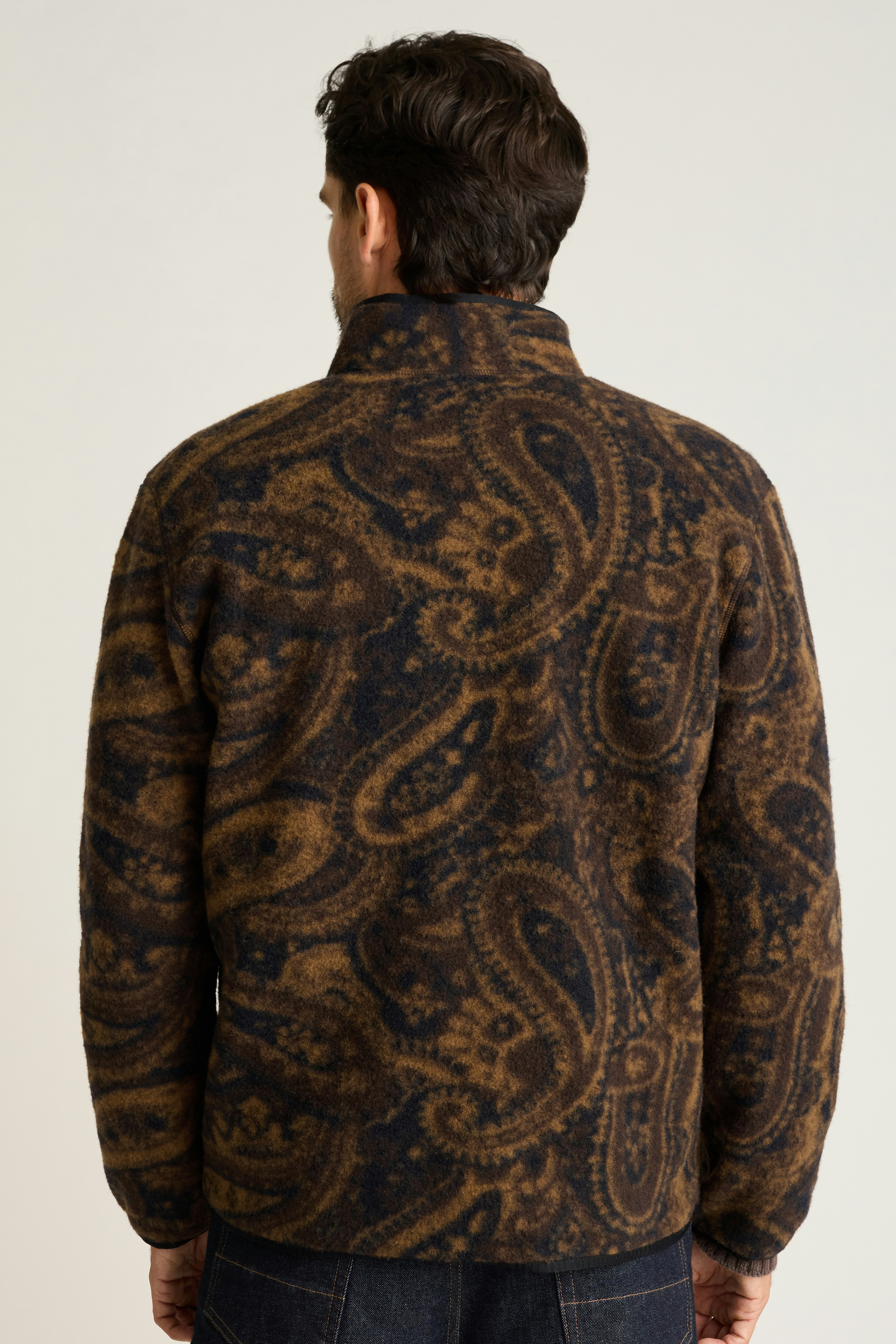 Italian Wool Fleece Jacket brown blue paisley