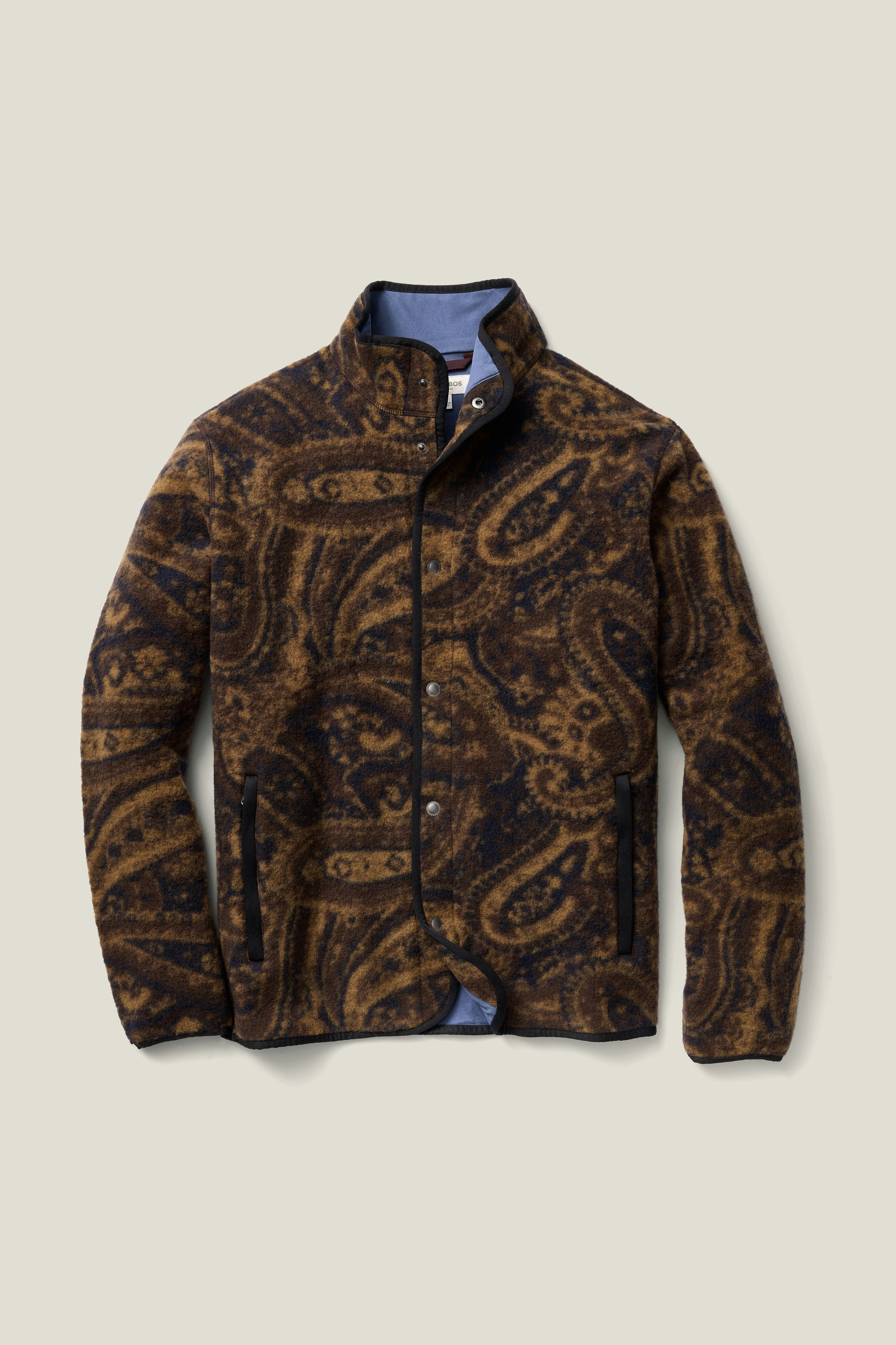 Italian Wool Fleece Jacket brown blue paisley
