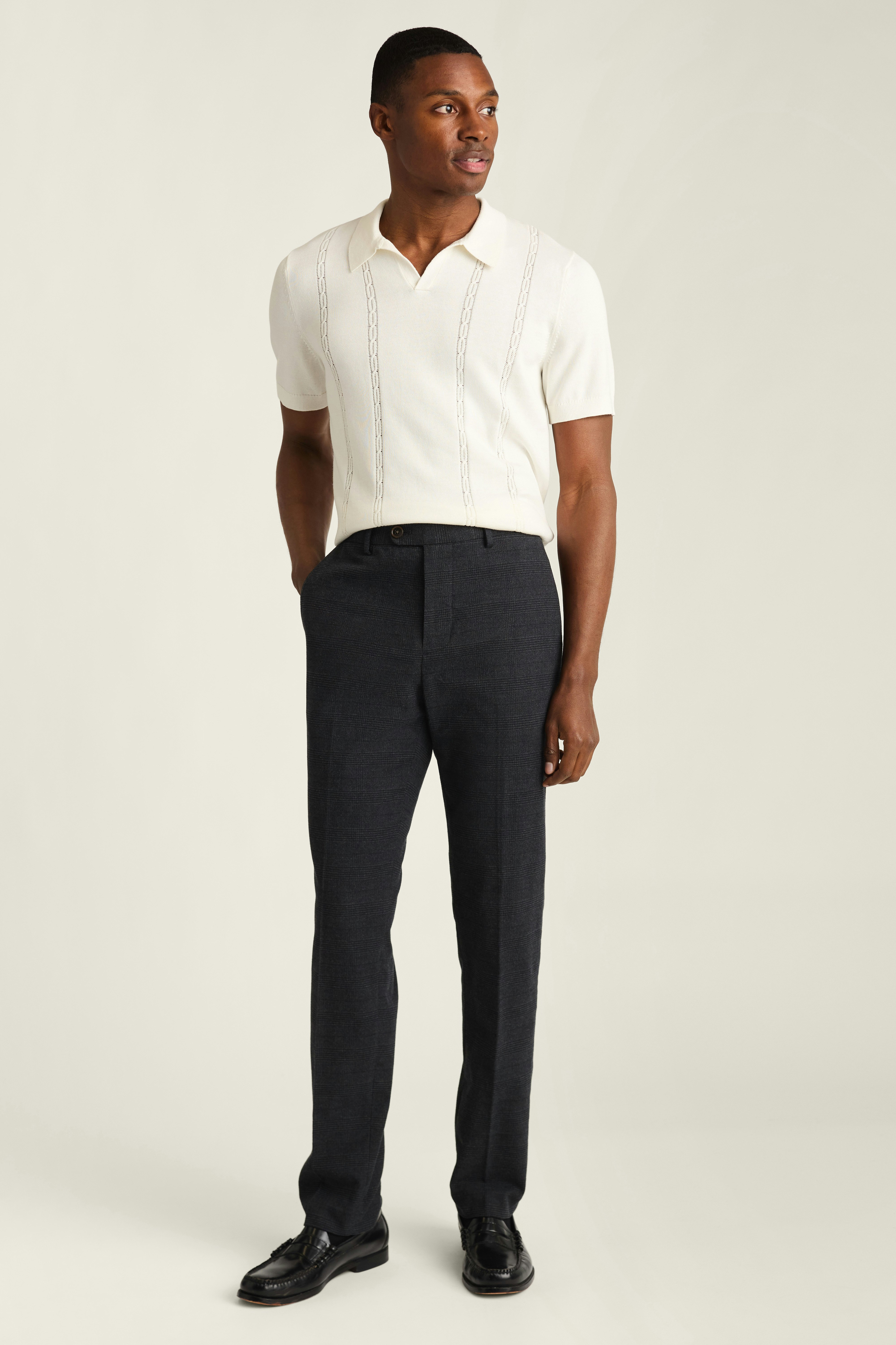 Primo Chino navy blue glen plaid