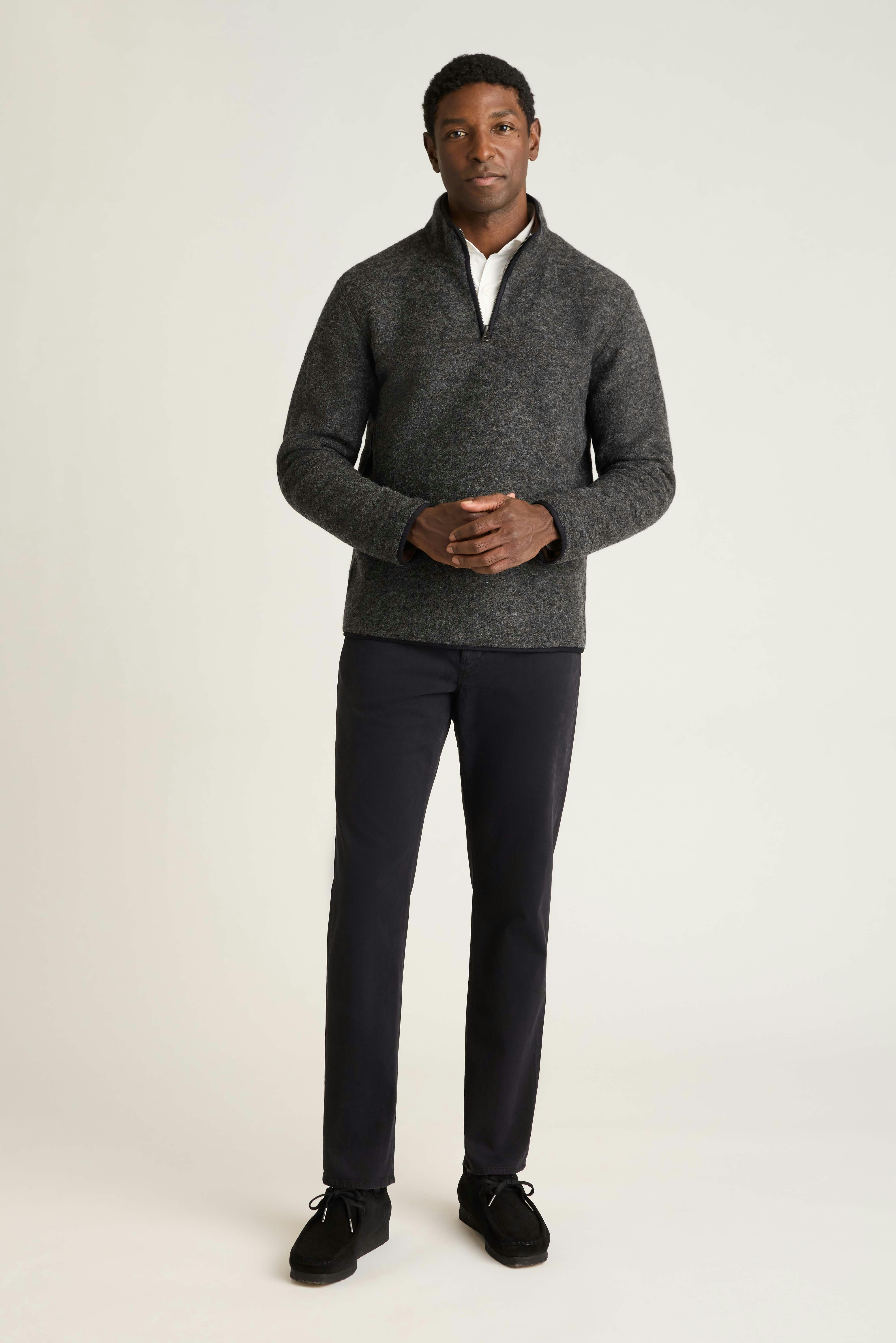Italian Wool Fleece Quarter Zip charcoal heather