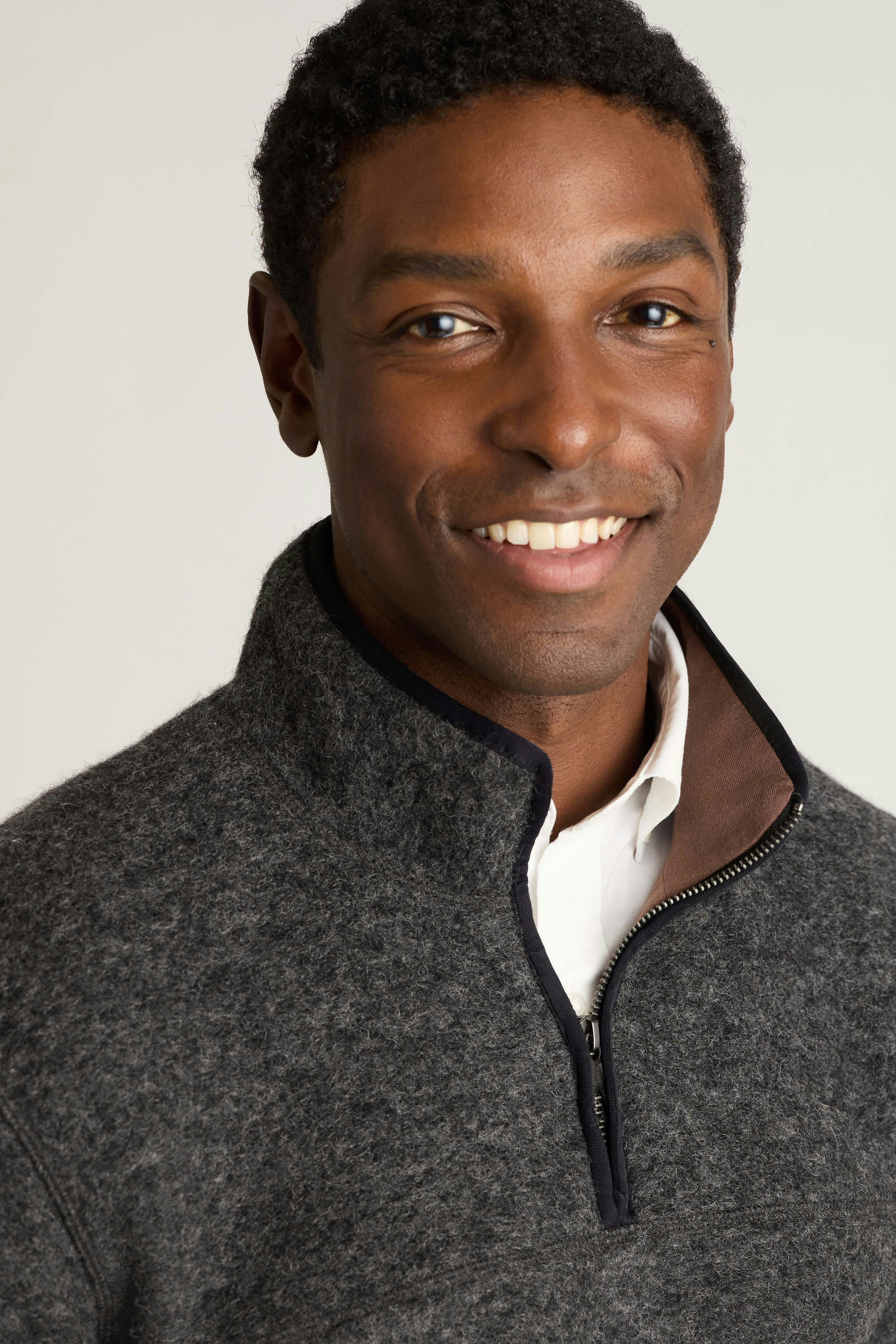 Italian Wool Fleece Quarter Zip charcoal heather