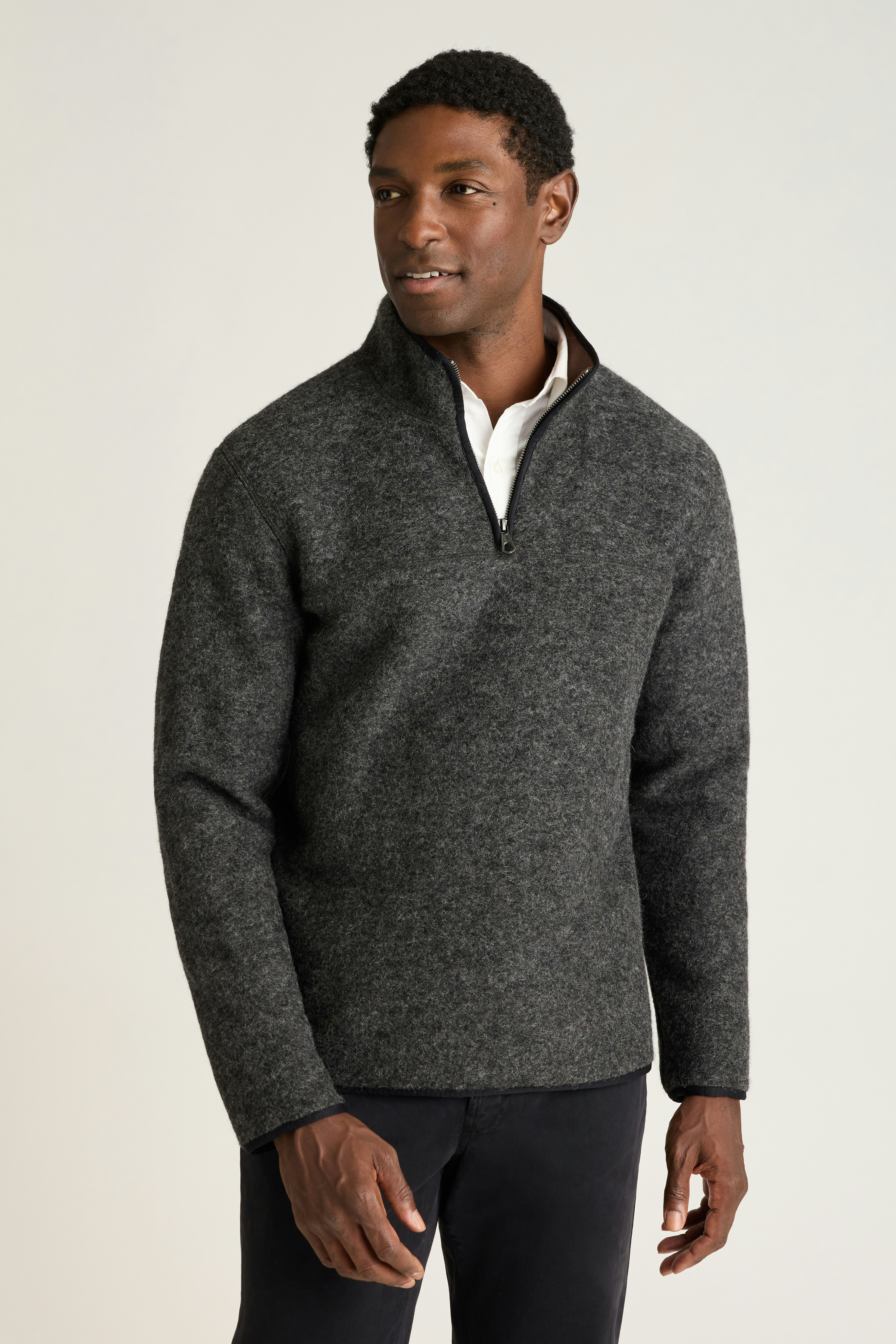 Italian Wool Fleece Quarter Zip charcoal heather