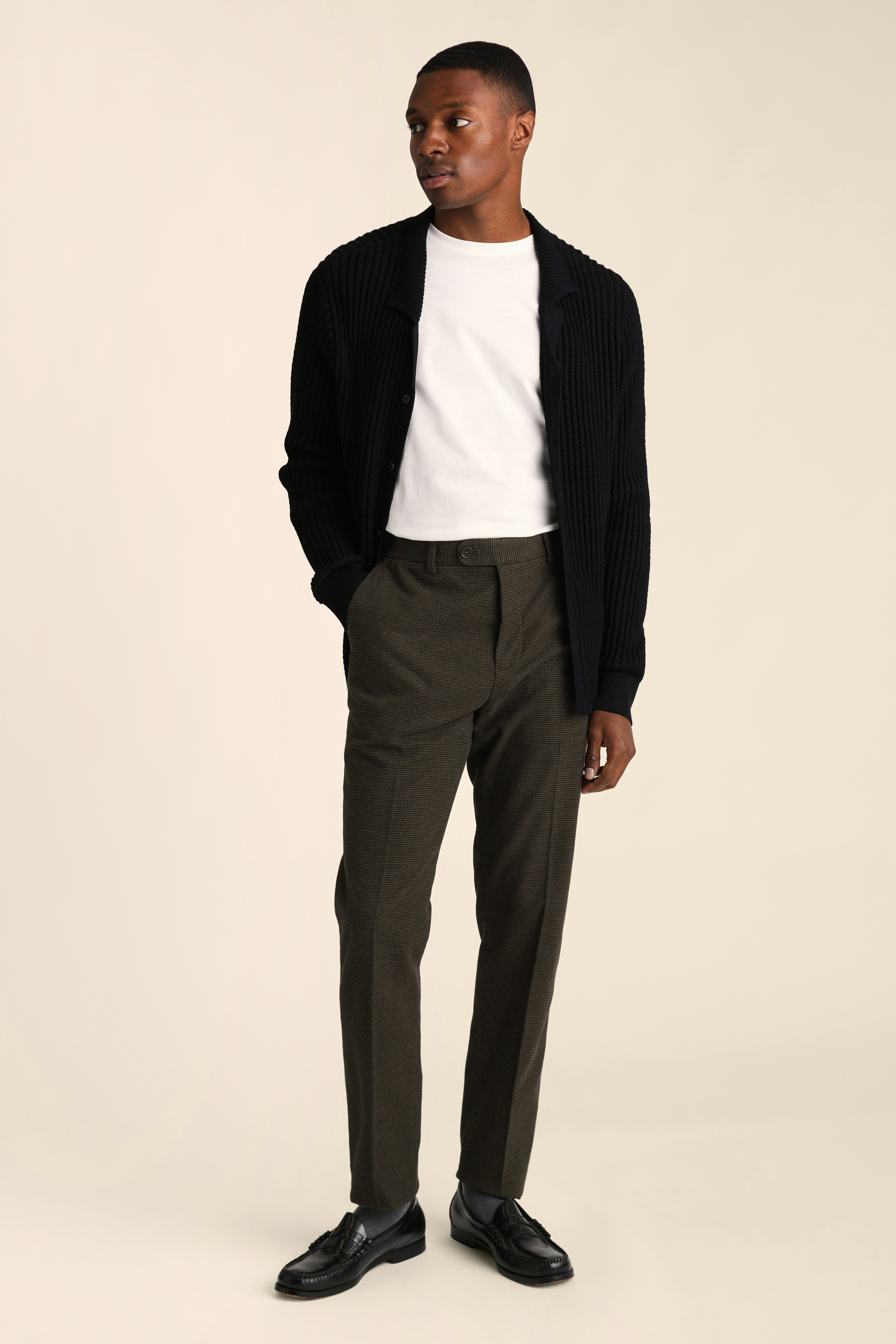 Primo Chino olive green houndstooth