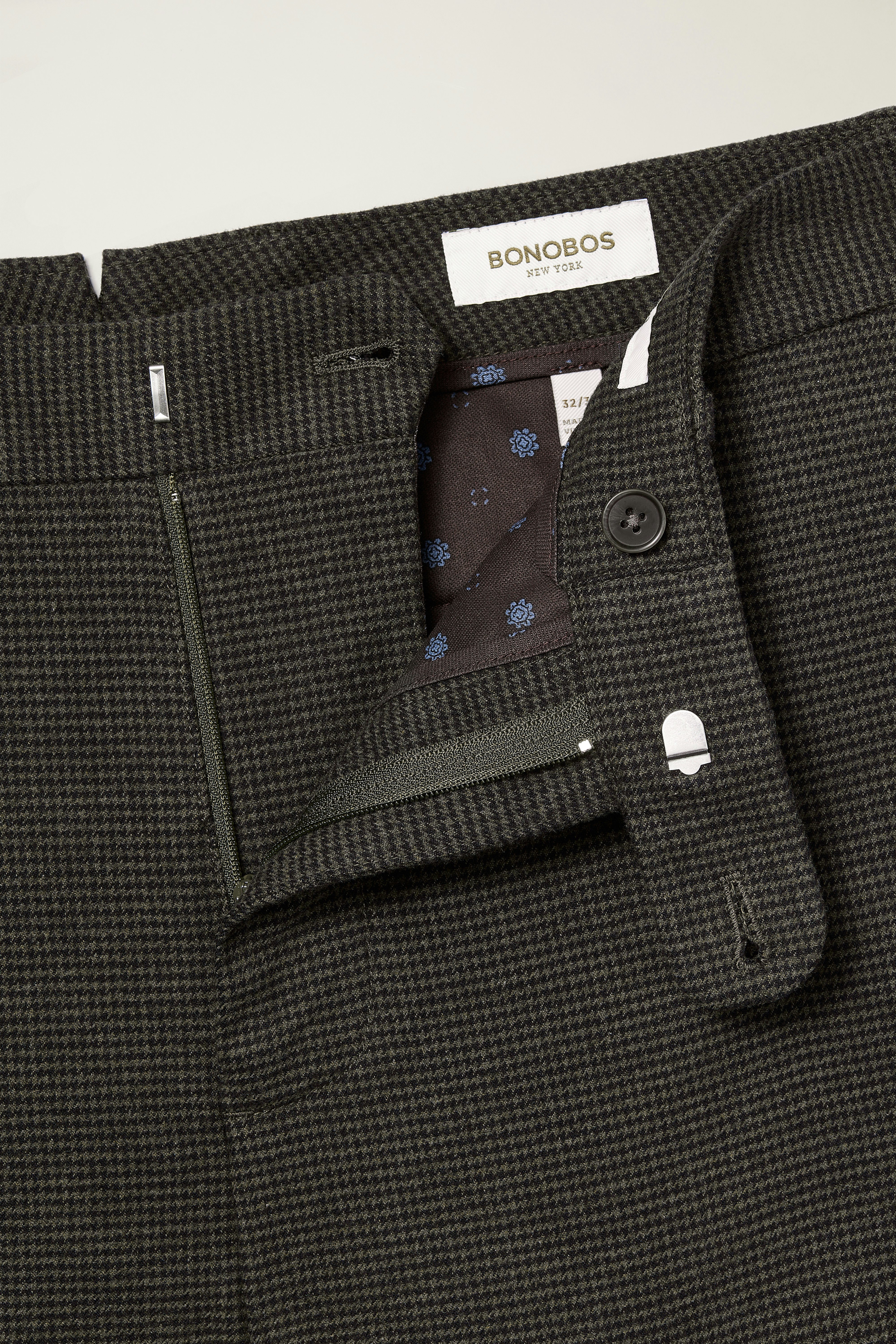 Primo Chino olive green houndstooth