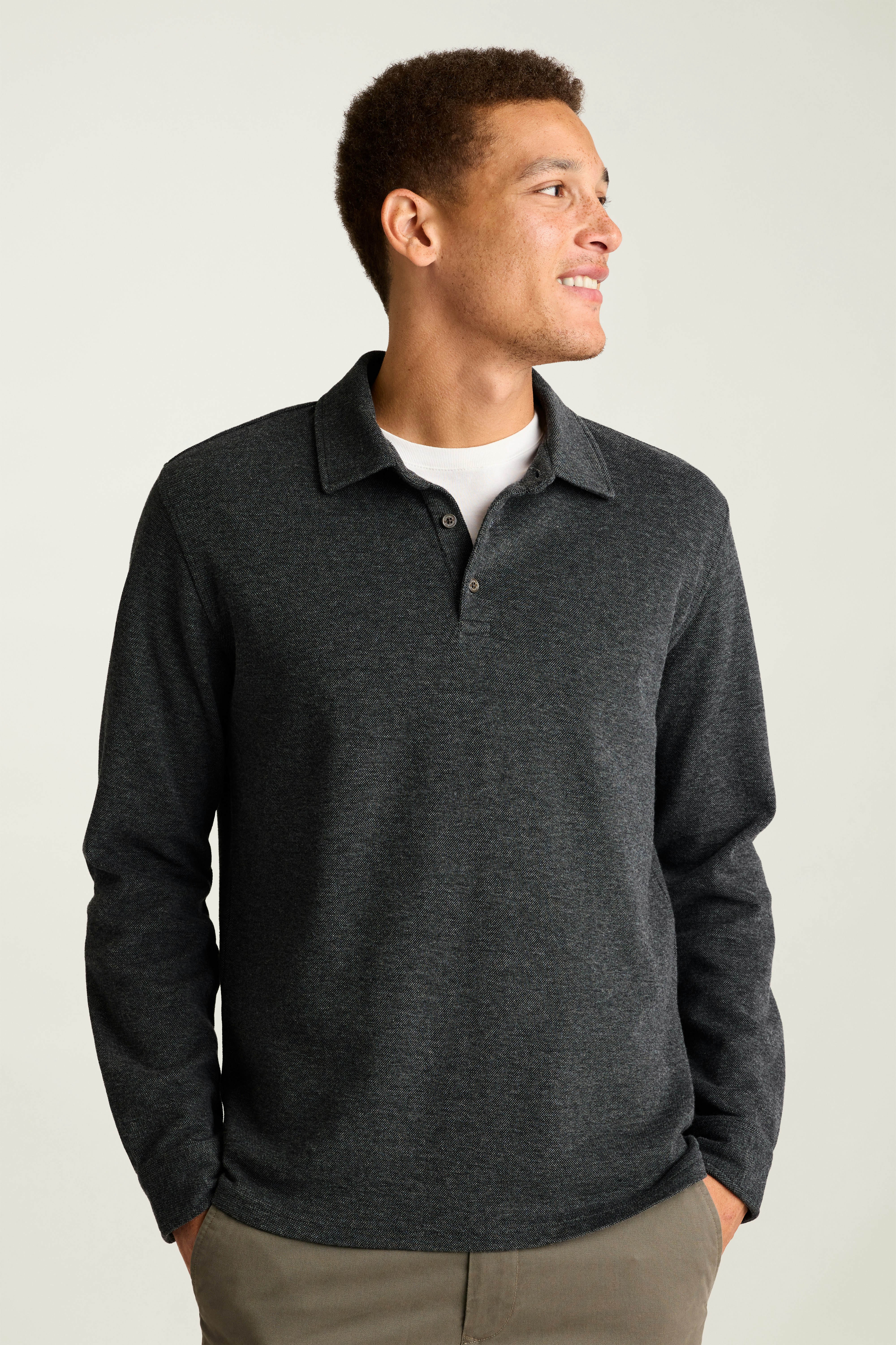 Refined Long Sleeve Polo charcoal