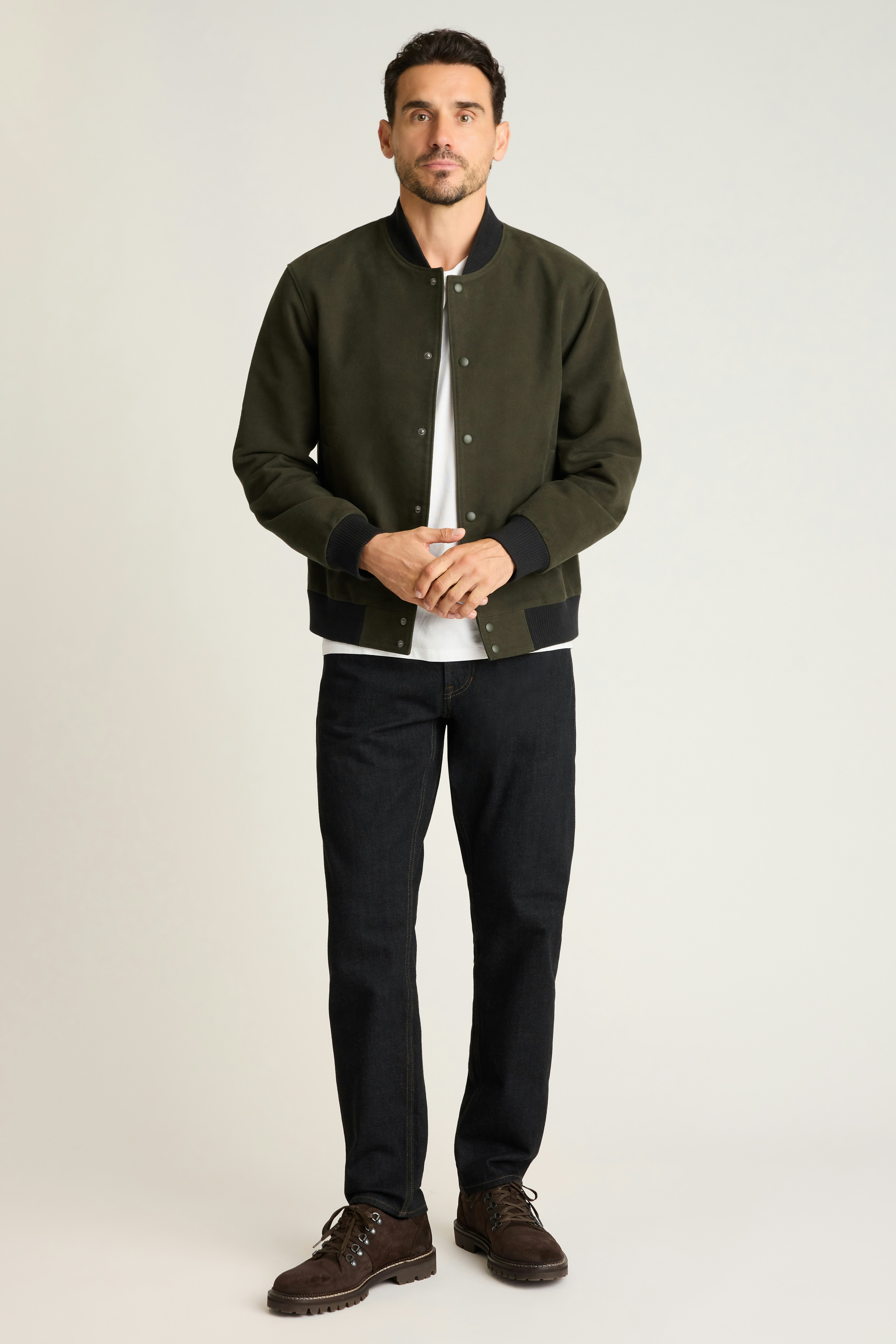 The Italian Moleskin Bomber dark olive green