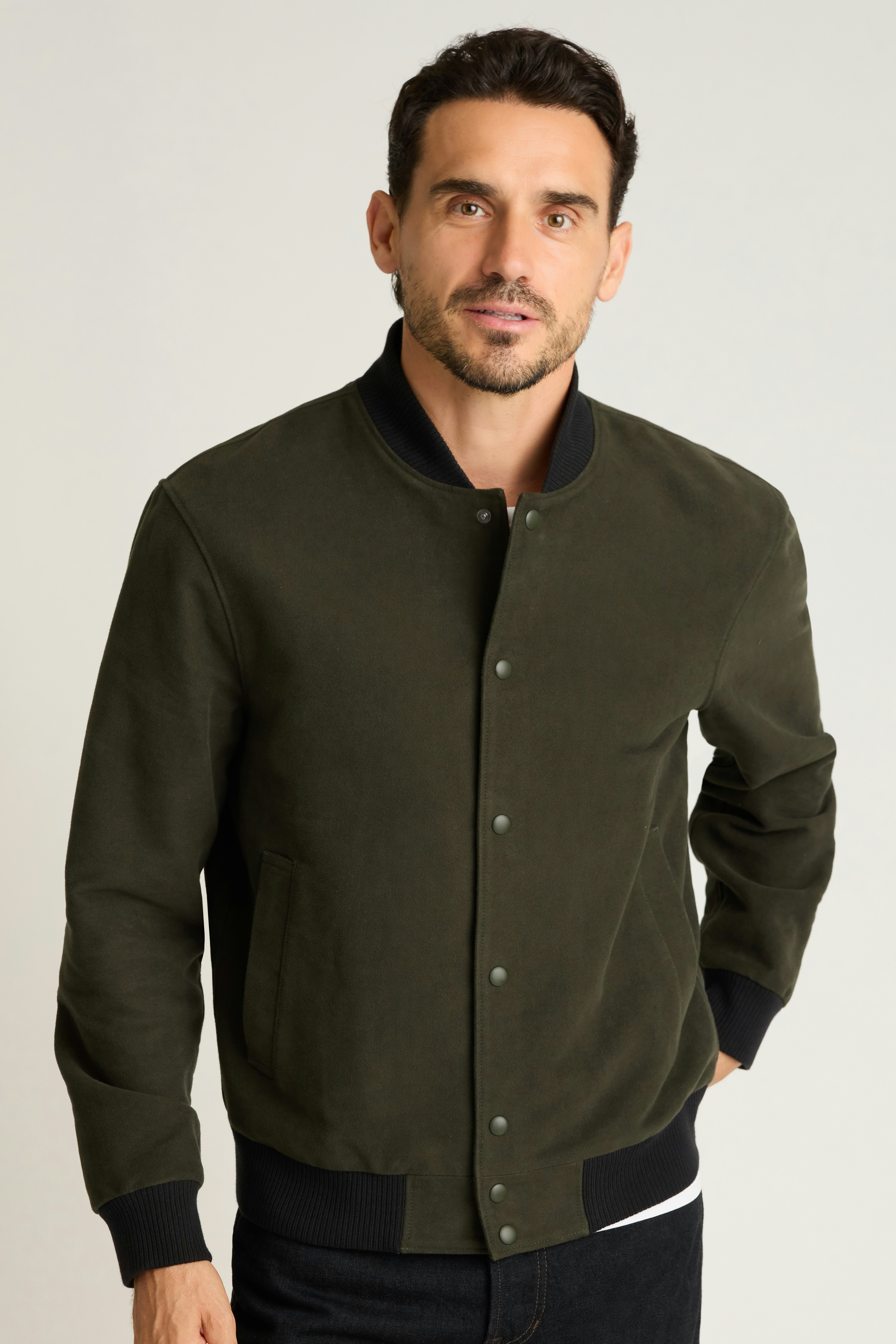 The Italian Moleskin Bomber dark olive green