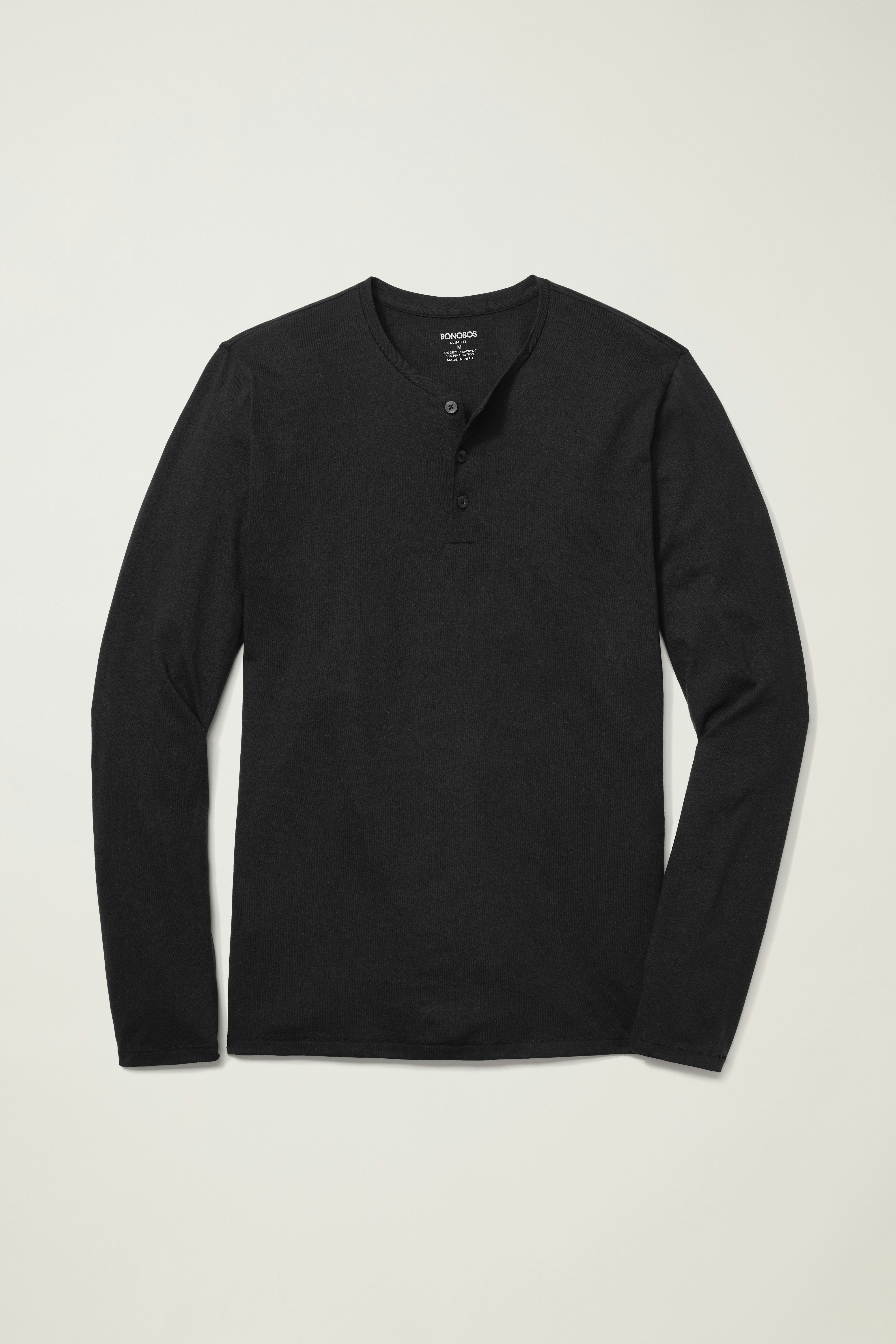 Pima Performance Long Sleeve Henley jet black