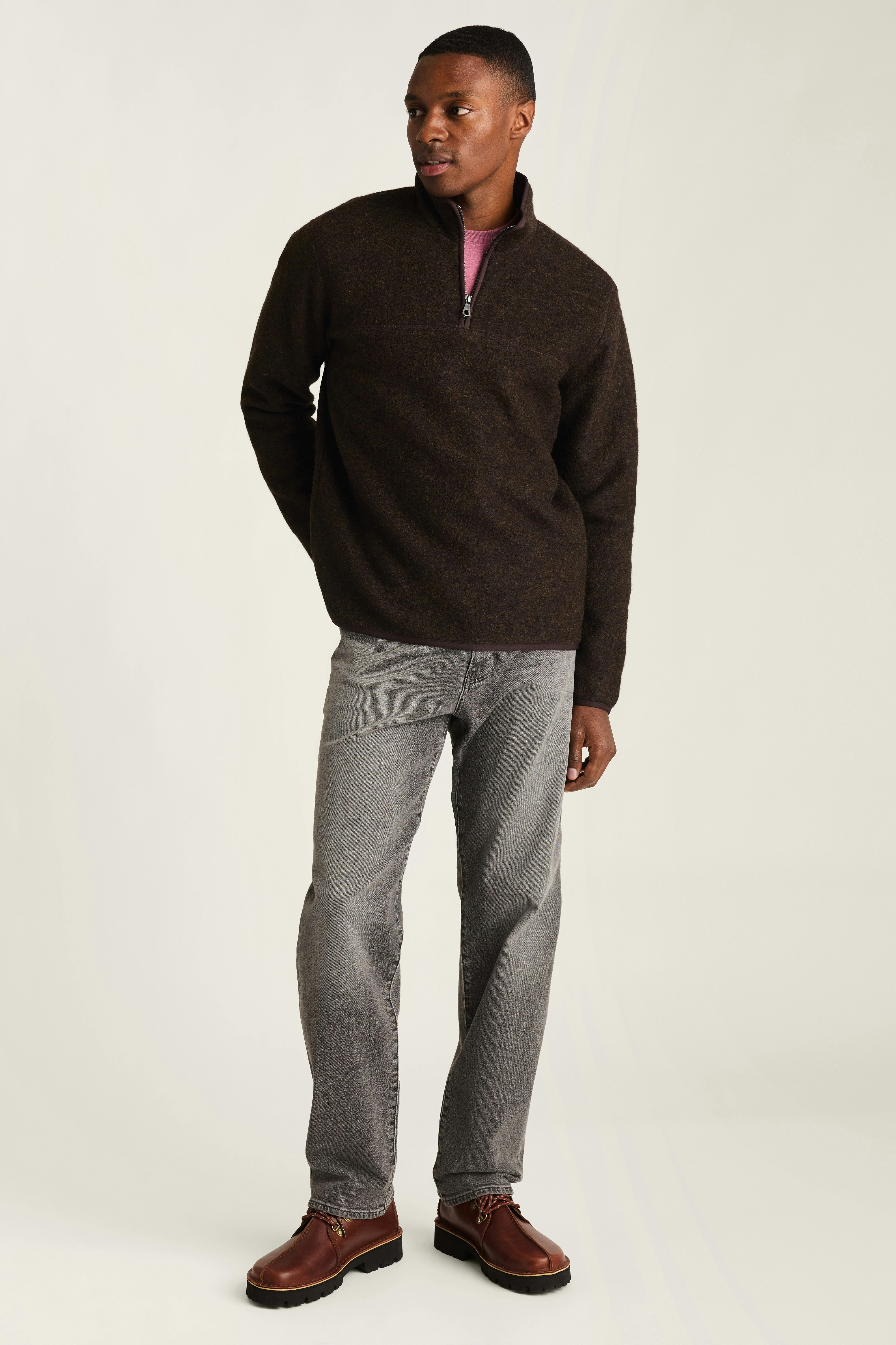 Italian Wool Fleece Quarter Zip rich brown