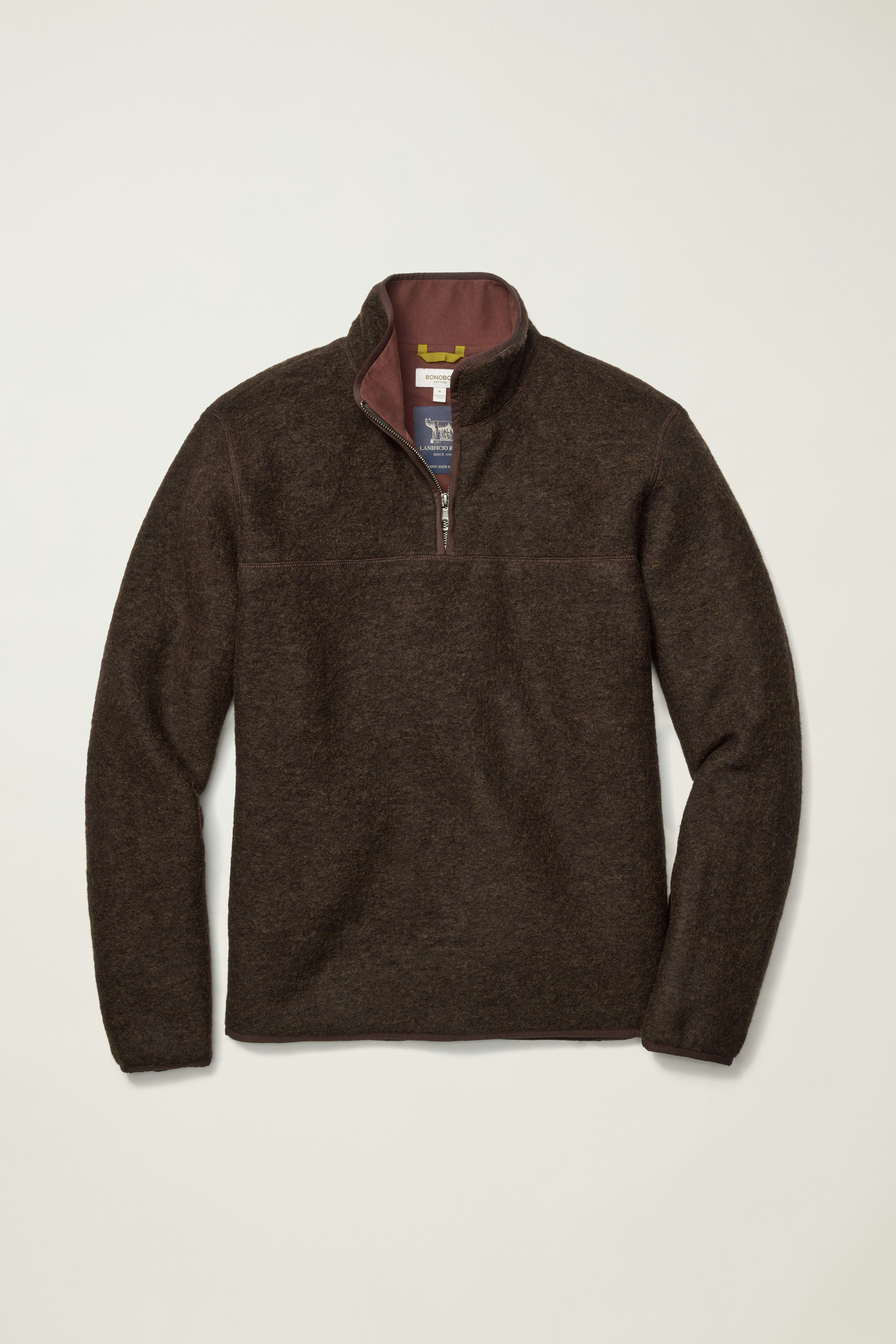 Italian Wool Fleece Quarter Zip rich brown