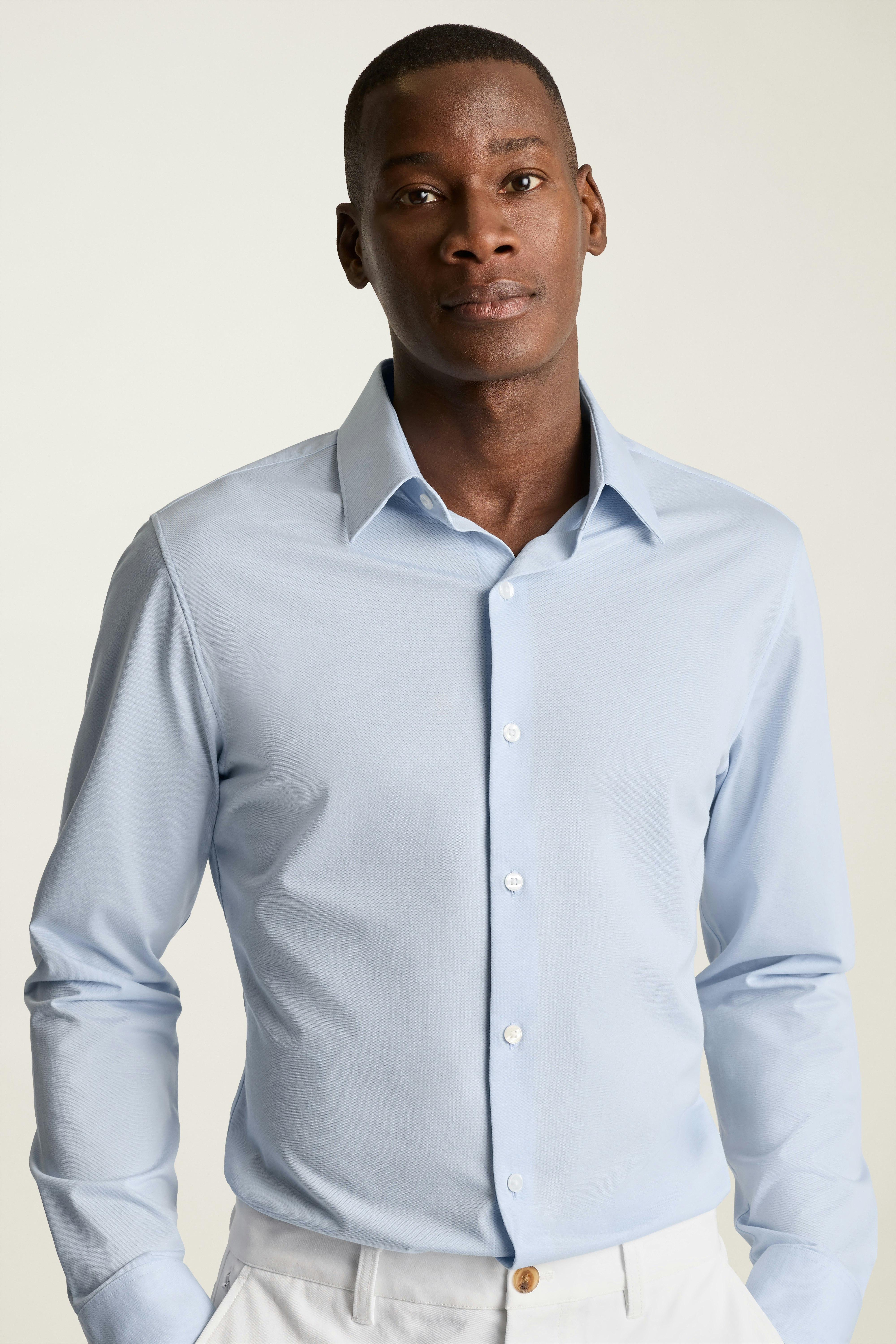 Tech Pique Button Down Shirt light blue texture
