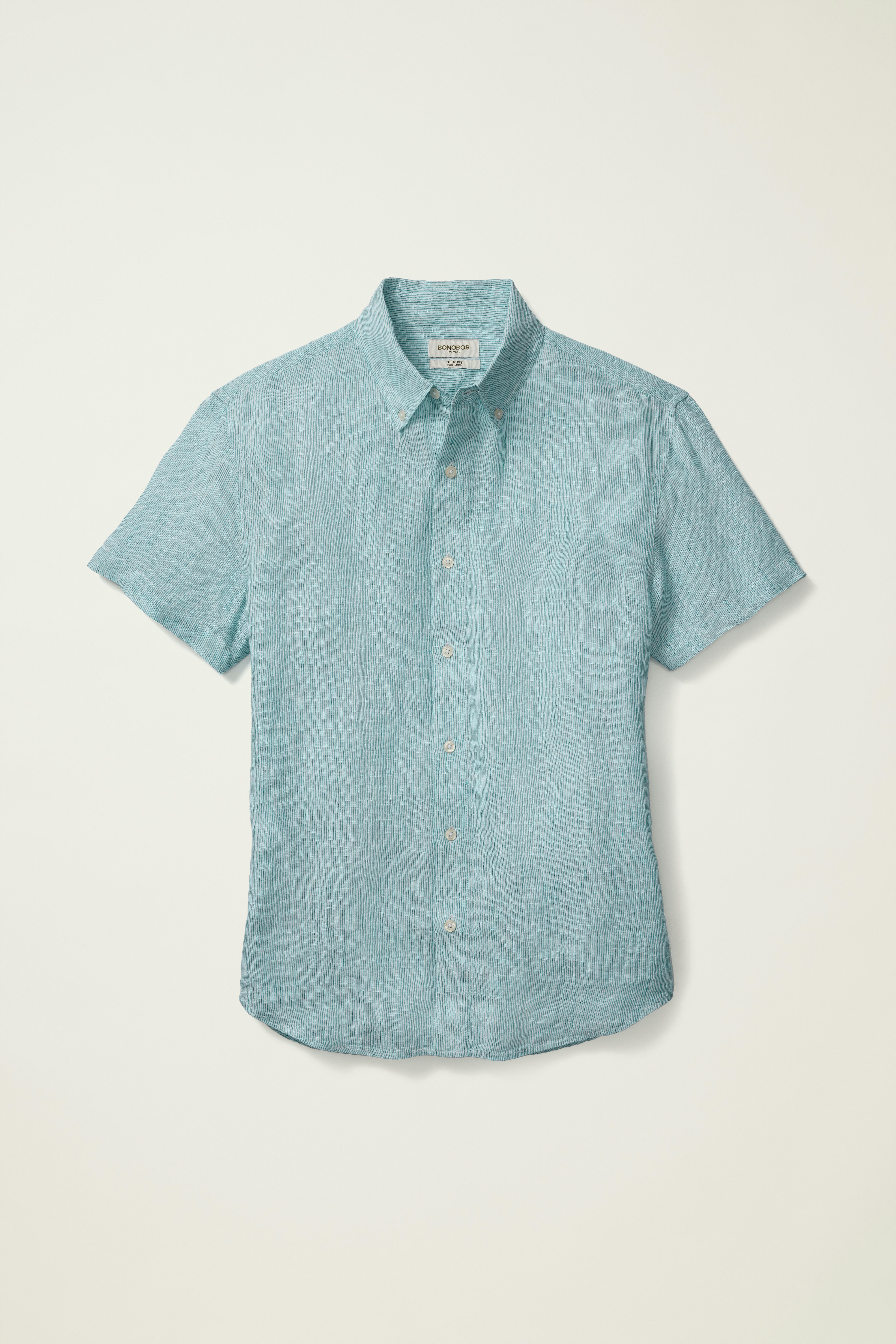 Riviera Linen Short Sleeve Shirt teal oxnard stripe