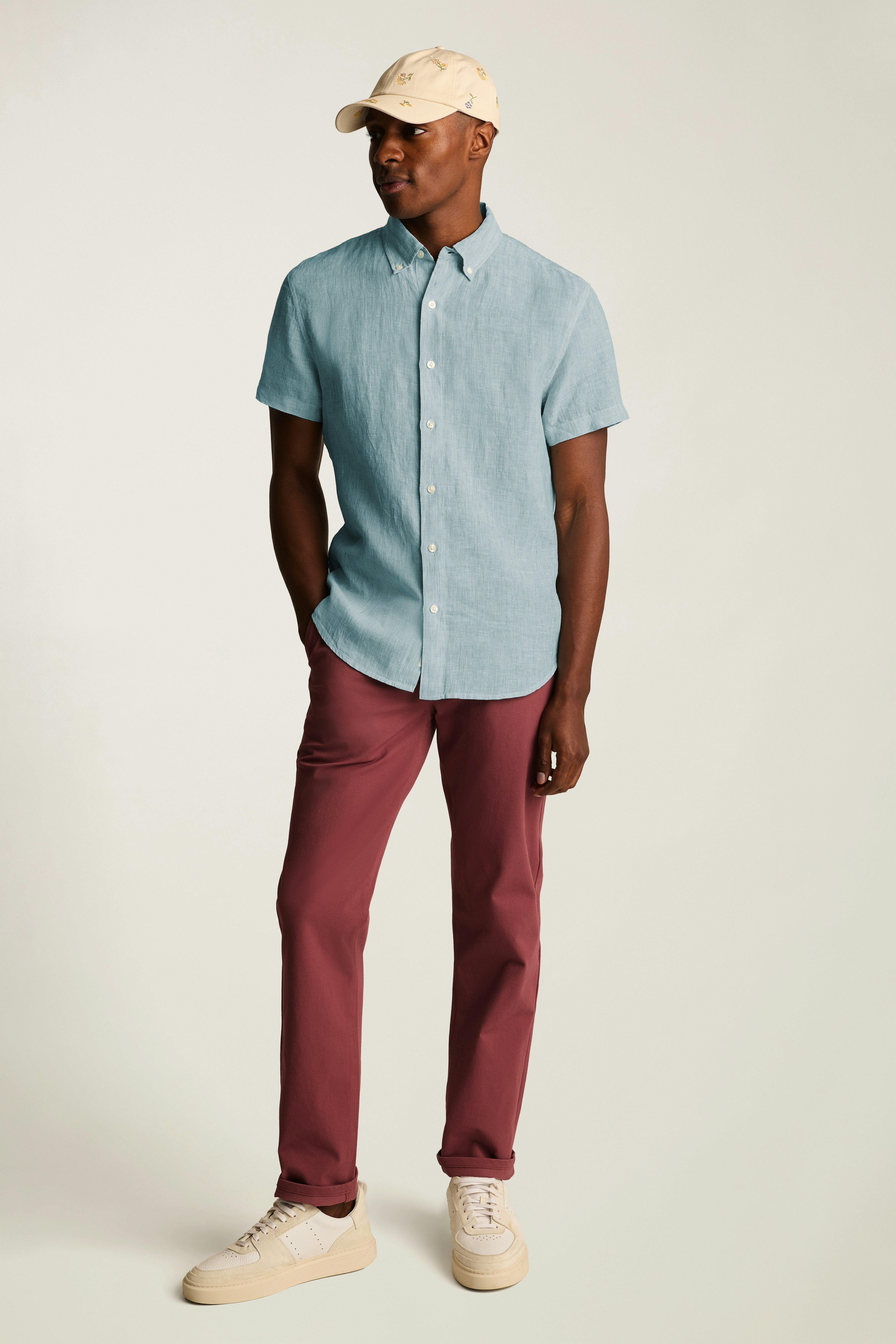 Riviera Linen Short Sleeve Shirt teal oxnard stripe