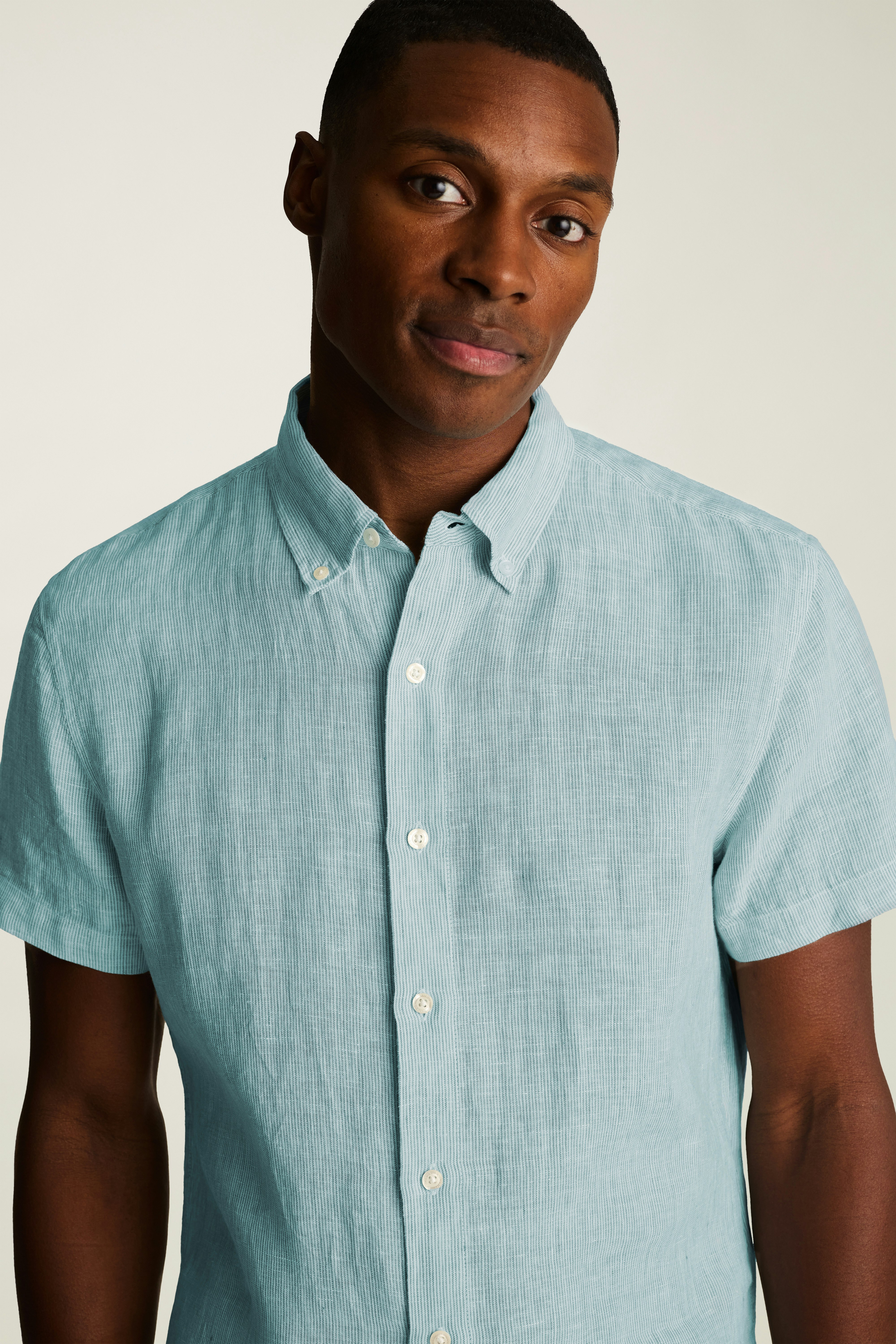 Riviera Linen Short Sleeve Shirt teal oxnard stripe