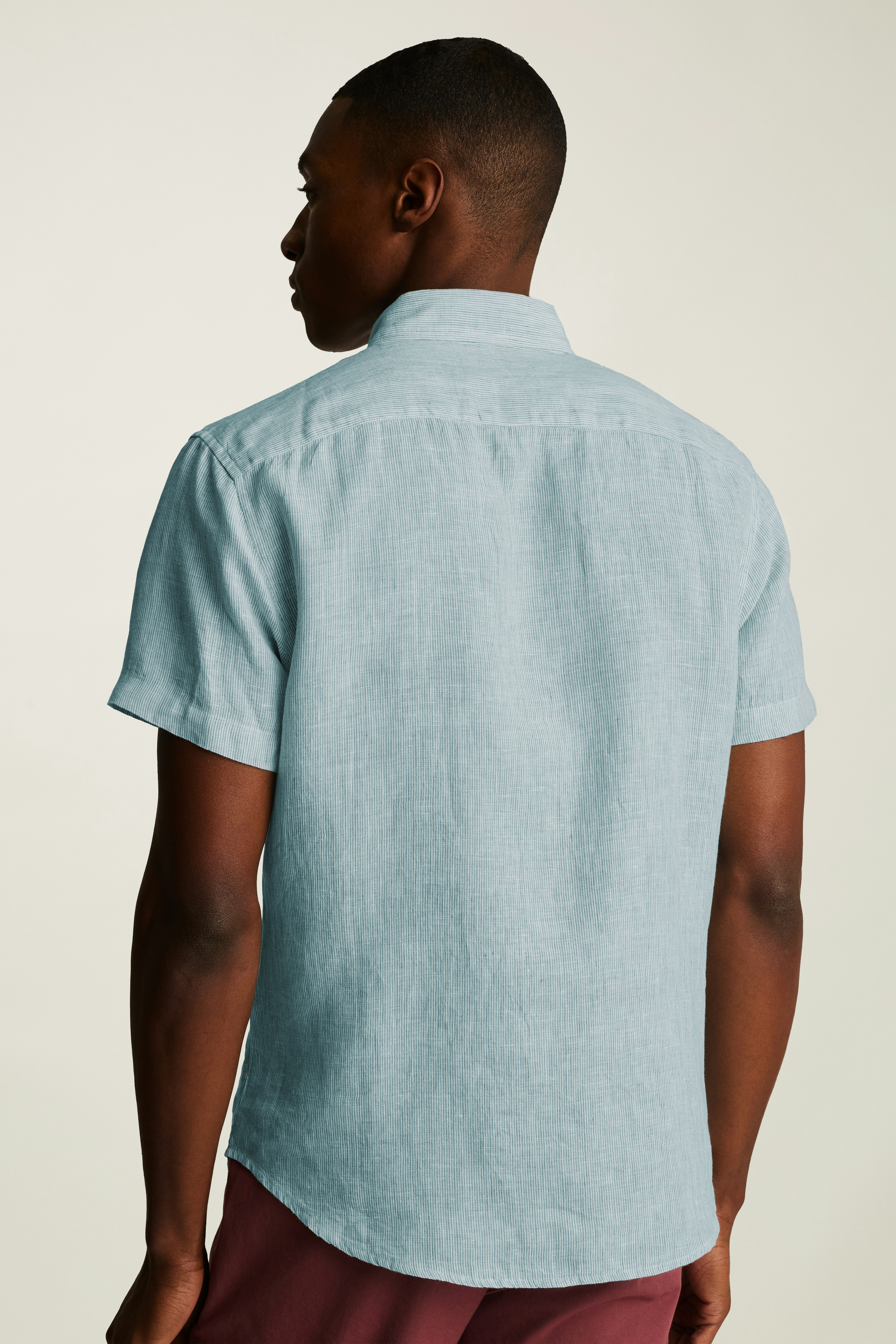 Riviera Linen Short Sleeve Shirt teal oxnard stripe