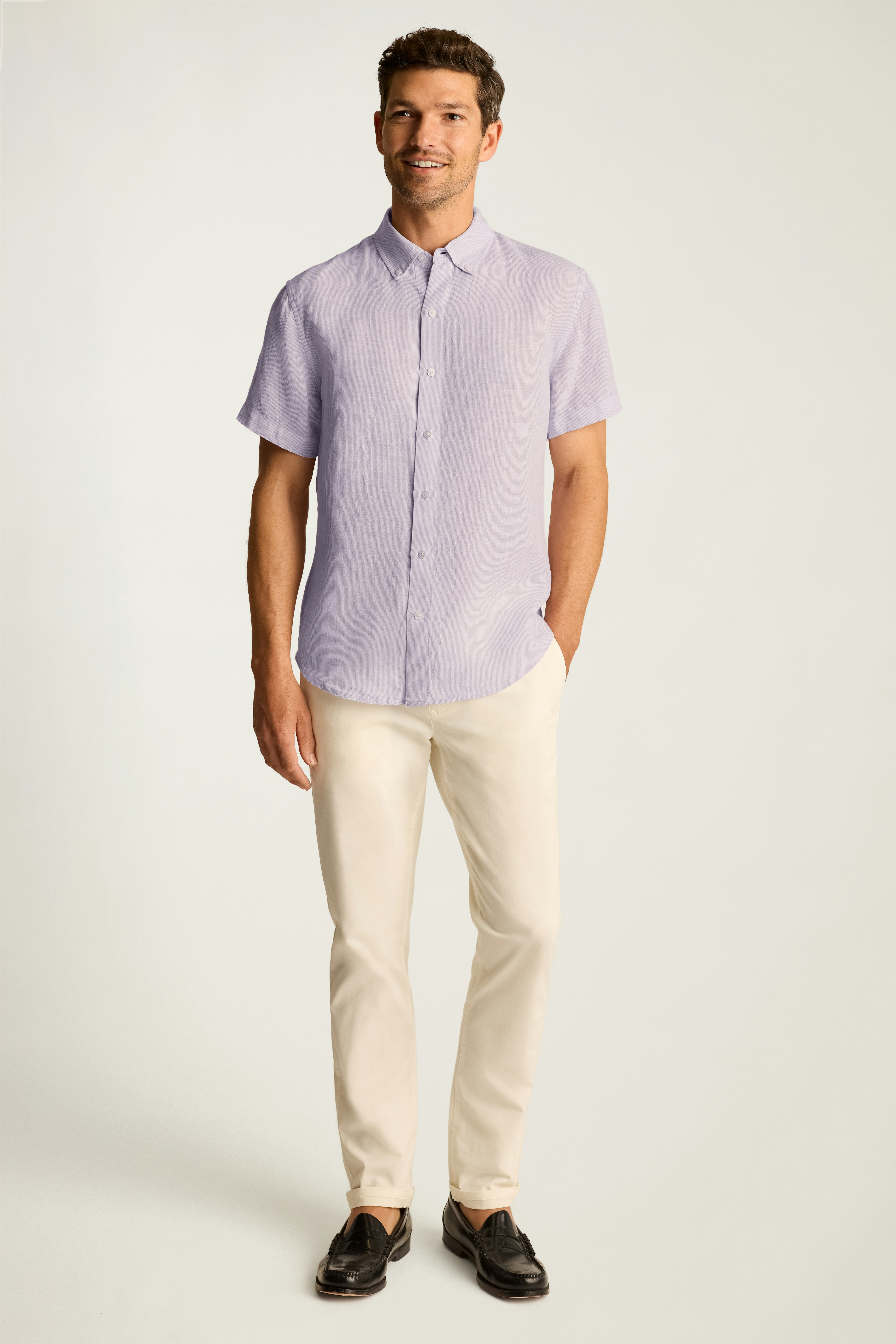 Riviera Linen Short Sleeve Shirt purple oxnard stripe