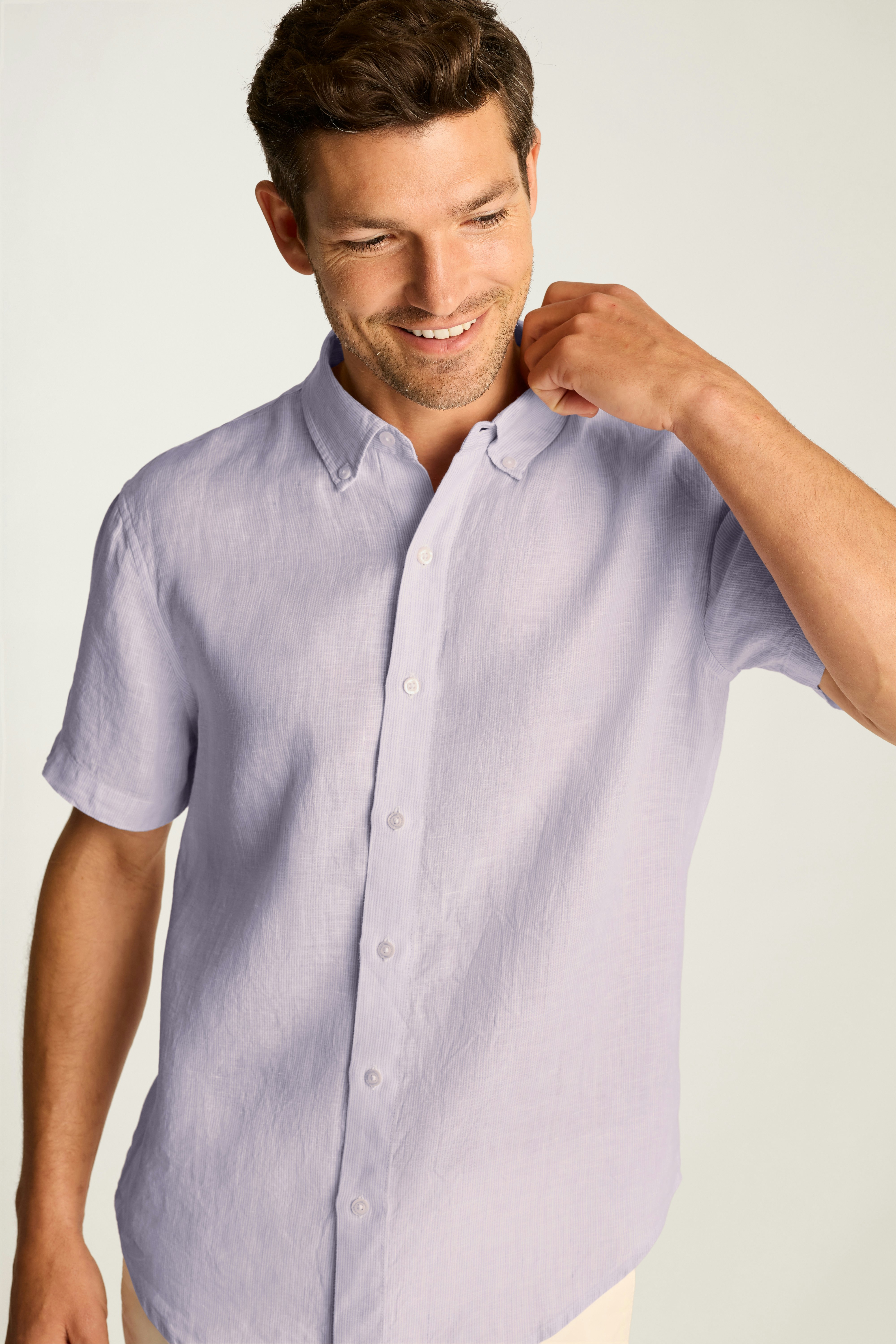 Riviera Linen Short Sleeve Shirt purple oxnard stripe