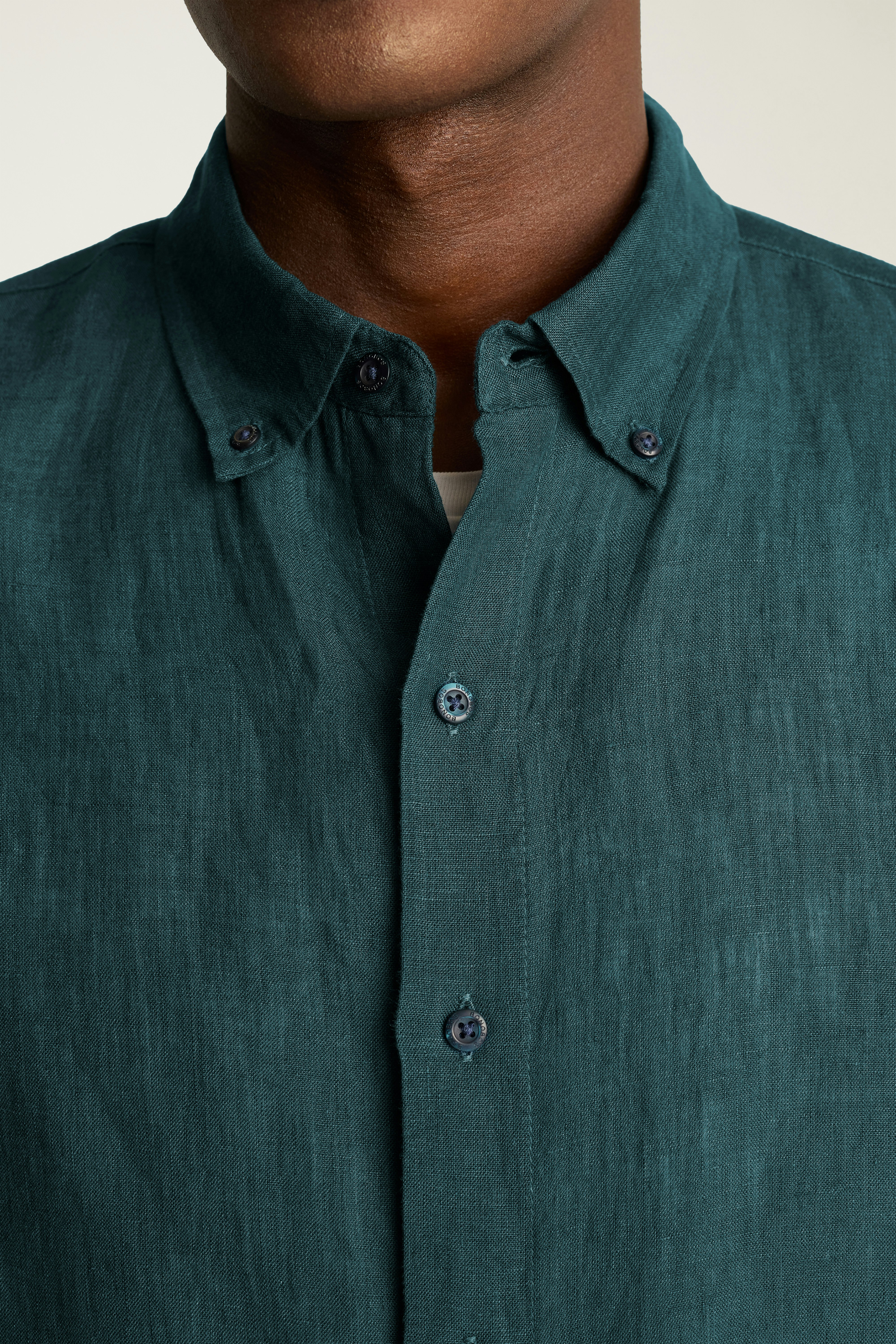 Riviera Linen Short Sleeve Shirt dark green