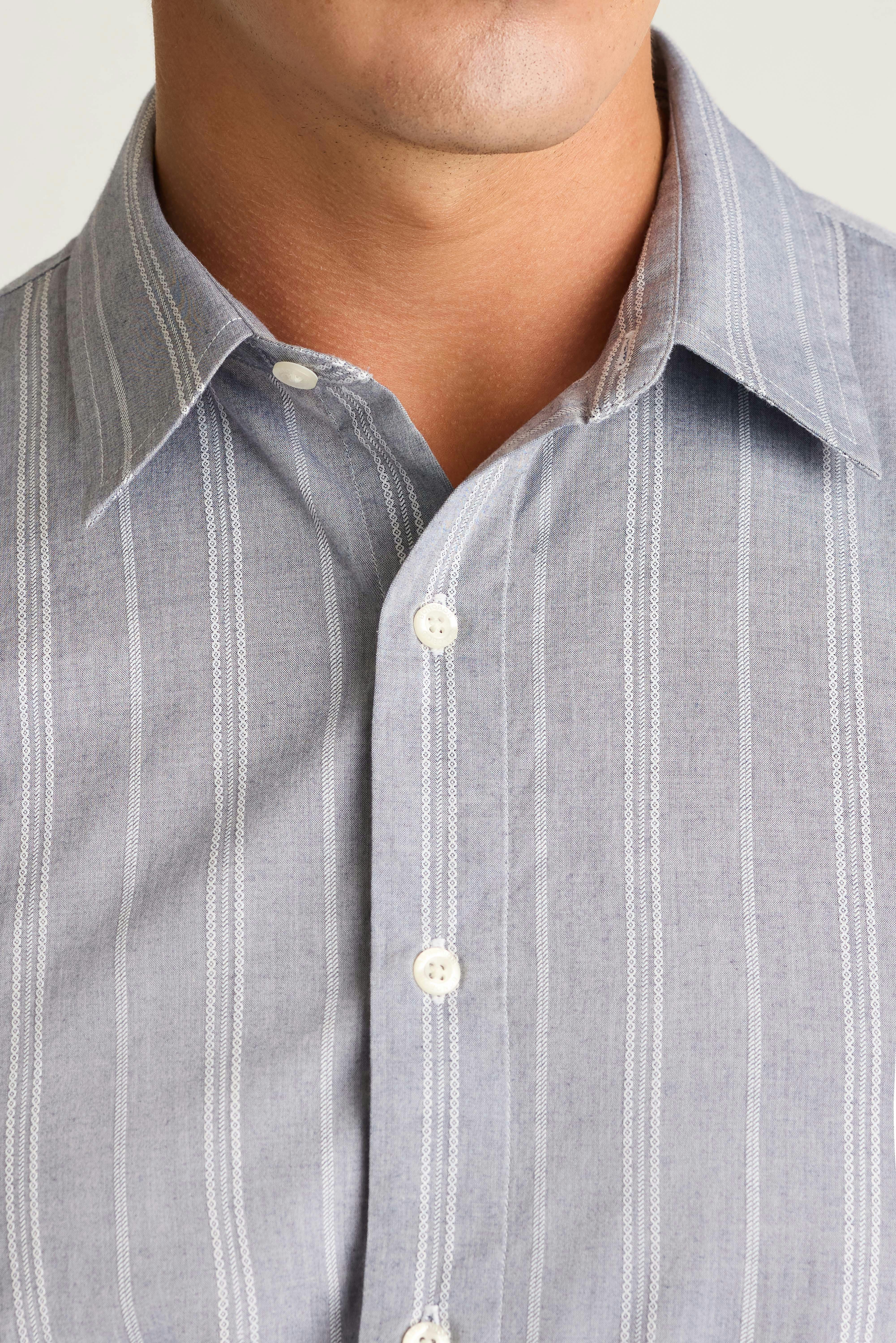 Riviera Short Sleeve Shirt grey textured chambray stripe