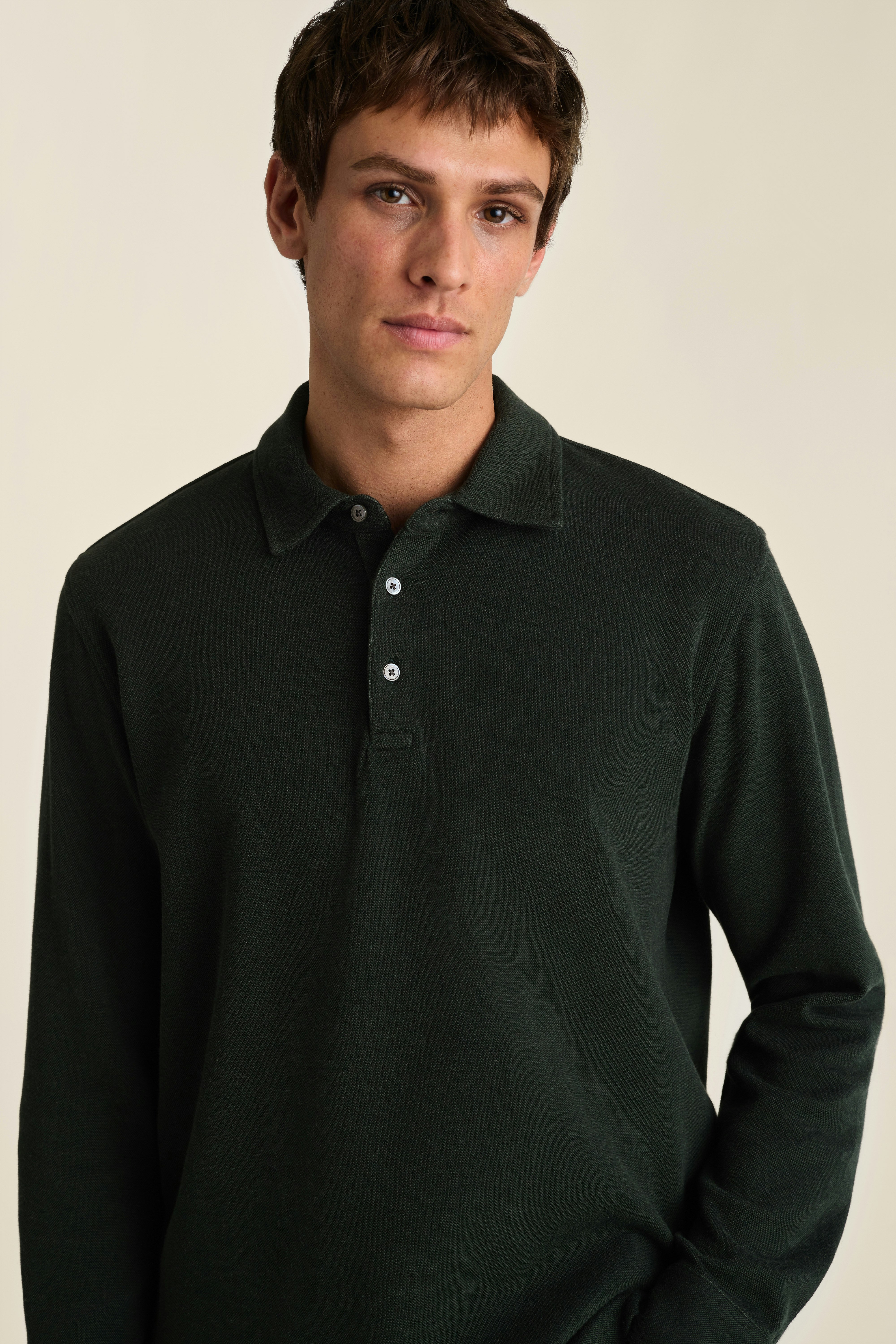 Refined Long Sleeve Polo forest green