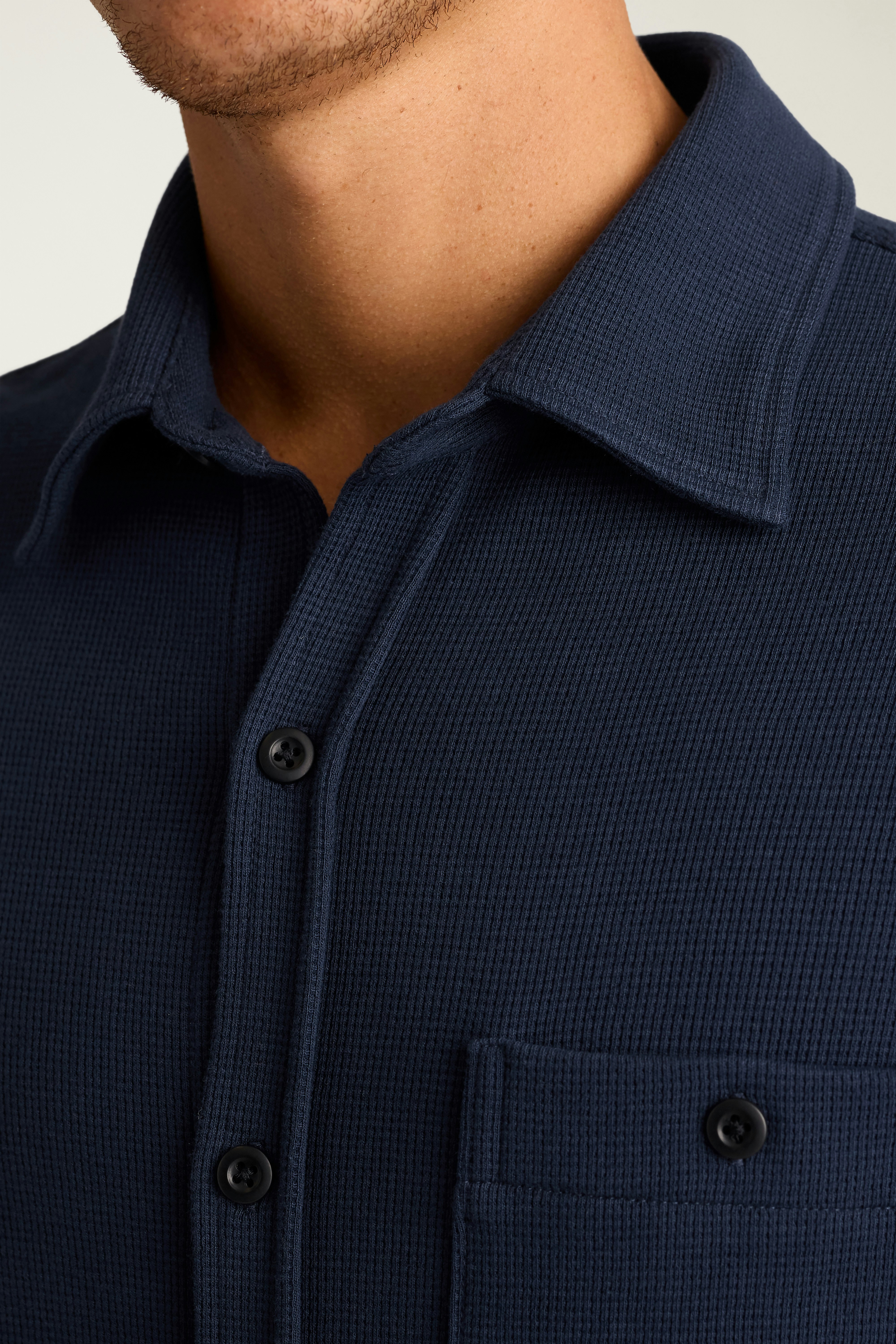 Waffle Button Down Shirt navy blue