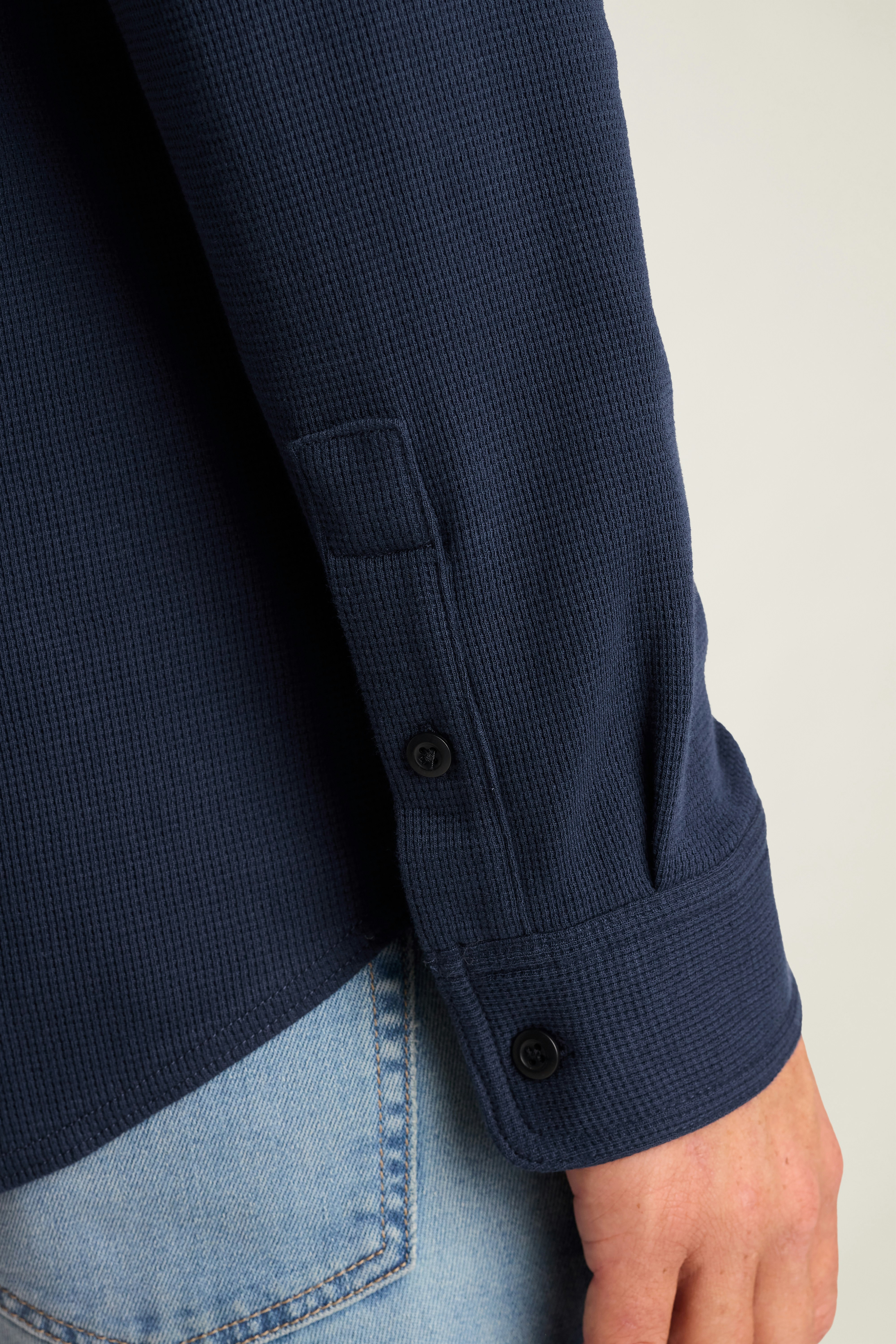 Waffle Button Down Shirt navy blue