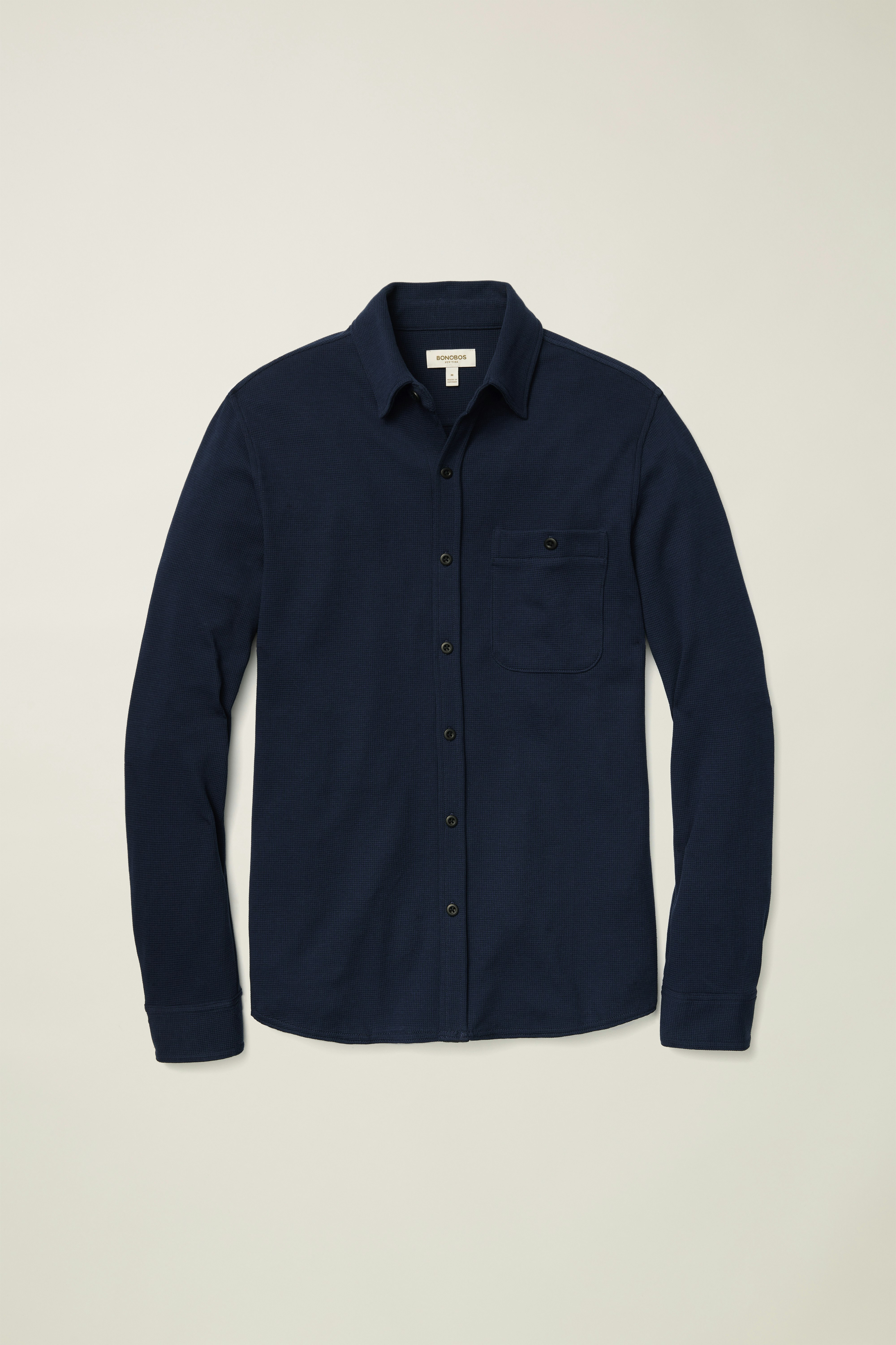 Waffle Button Down Shirt navy blue