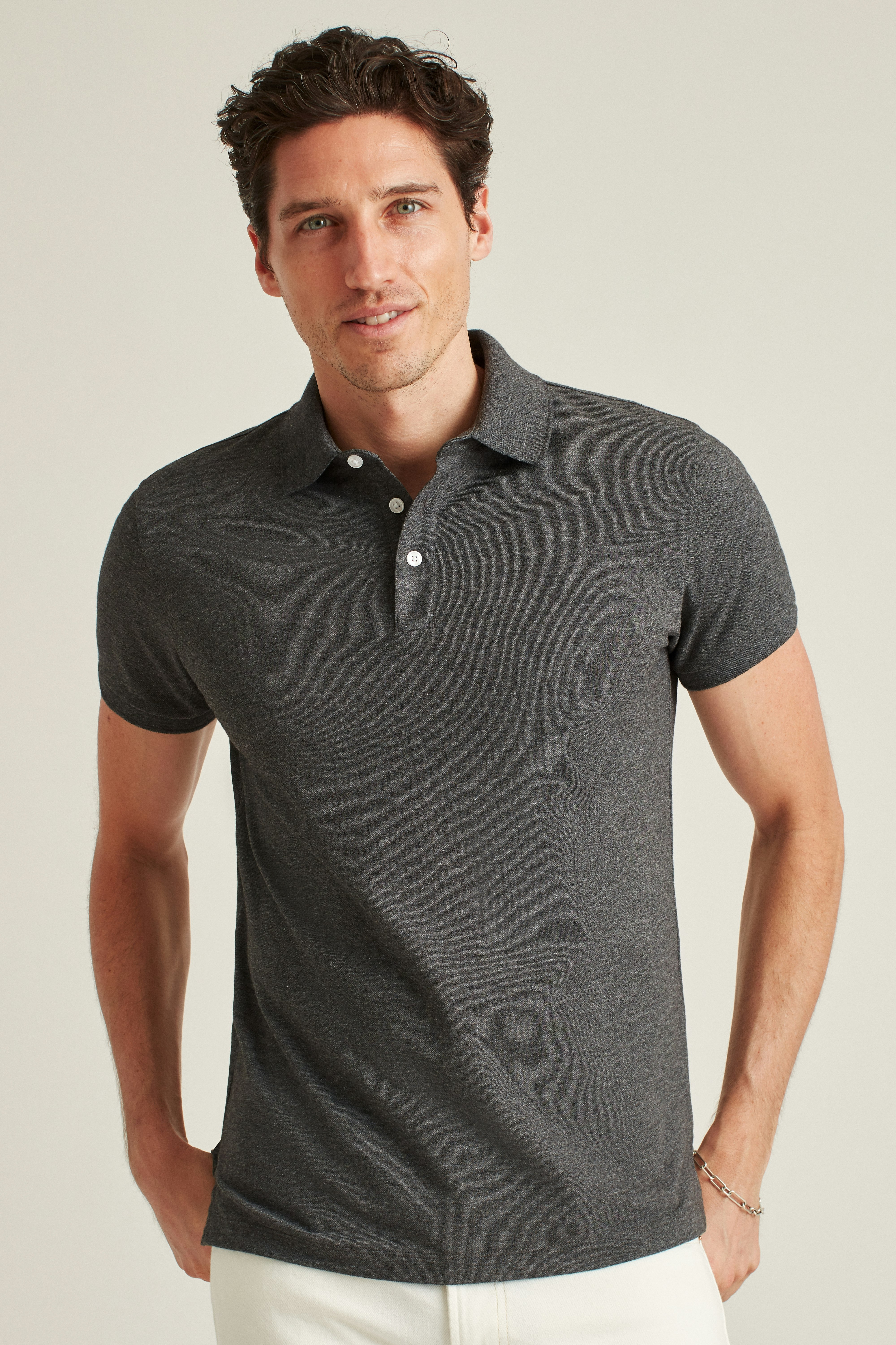 Stretch Pique Polo heather dark grey