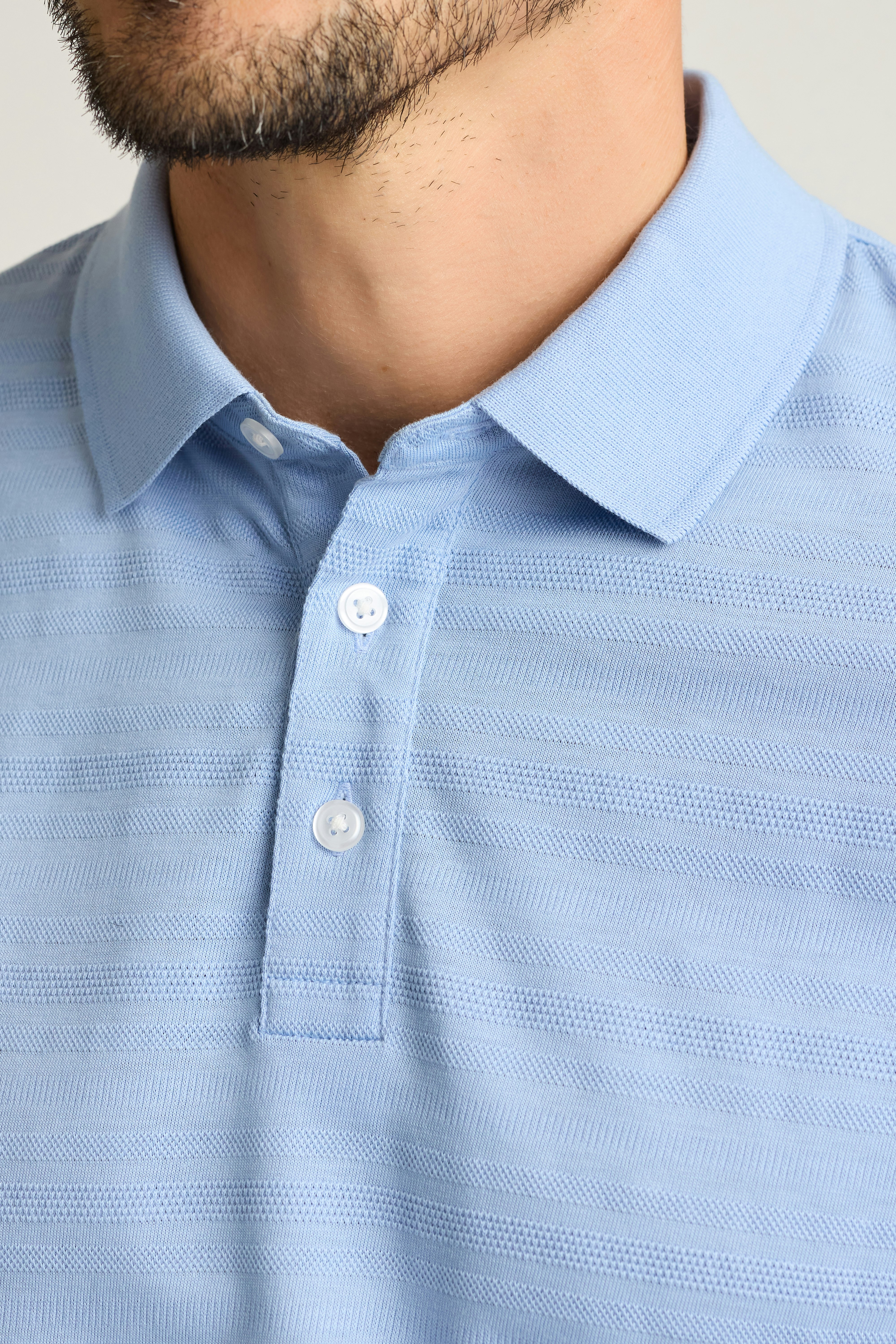 Stretch Pique Polo light blue texture stripe