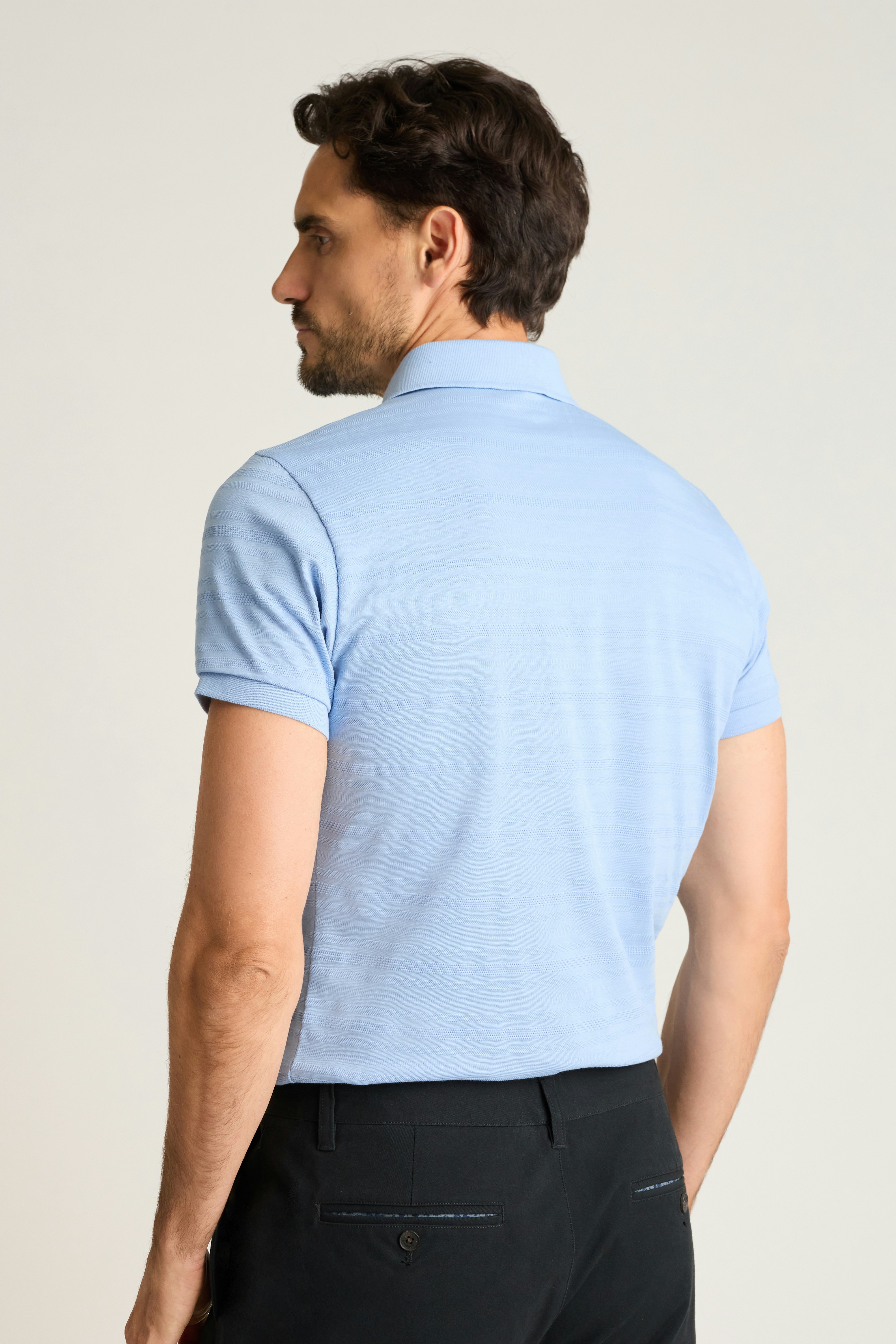 Stretch Pique Polo light blue texture stripe