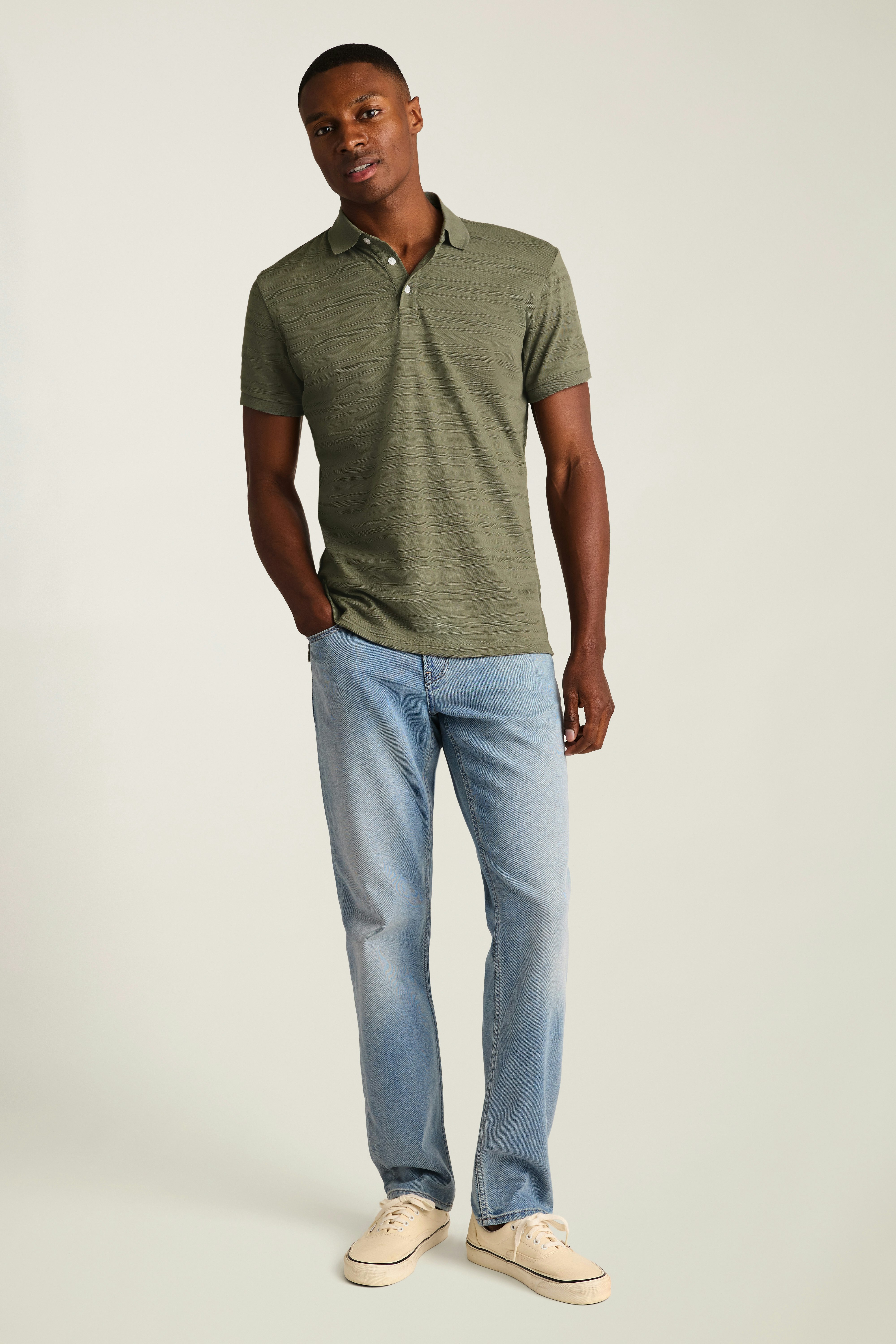 Stretch Pique Polo olive texture stripe