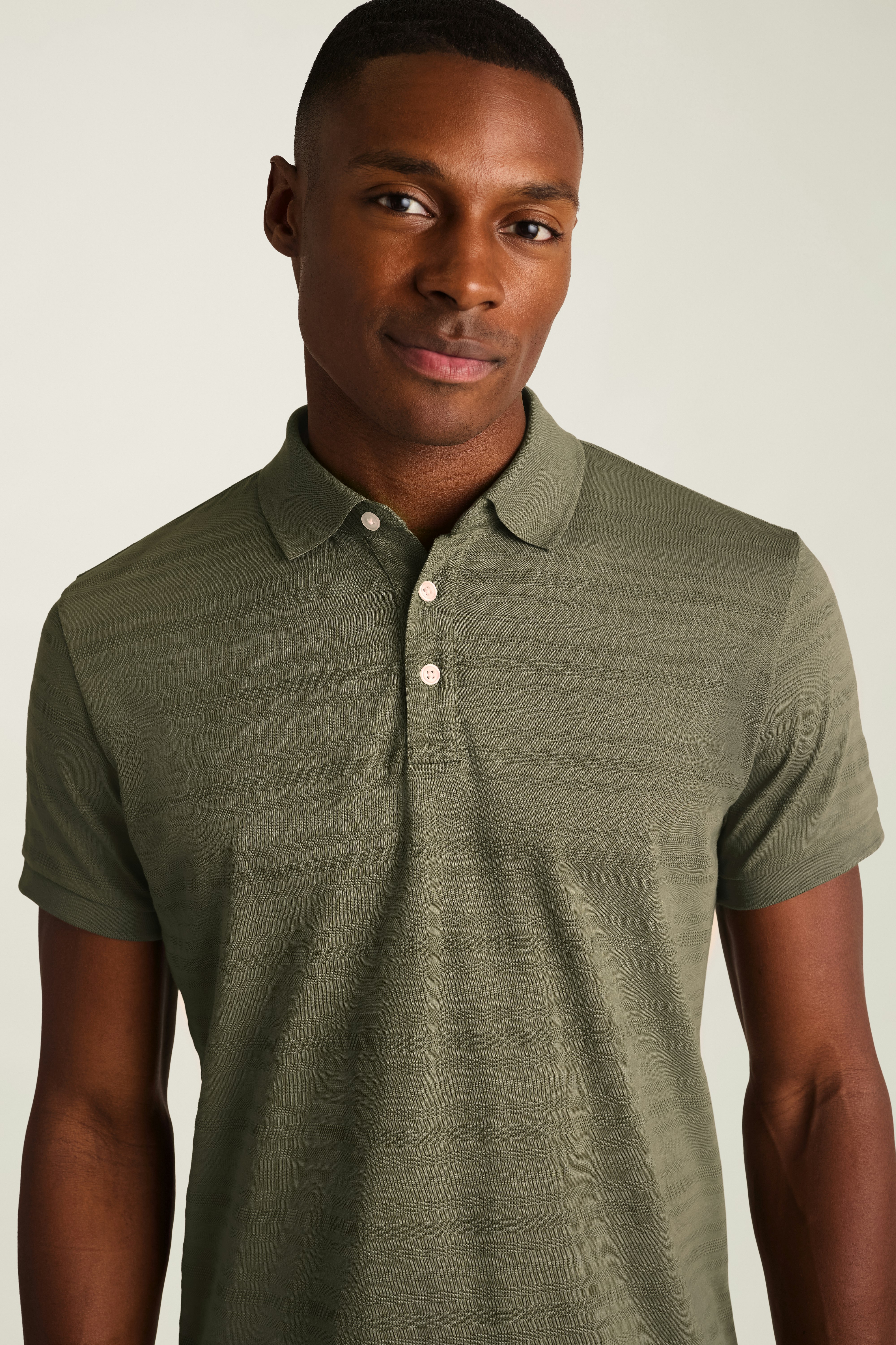 Stretch Pique Polo olive texture stripe