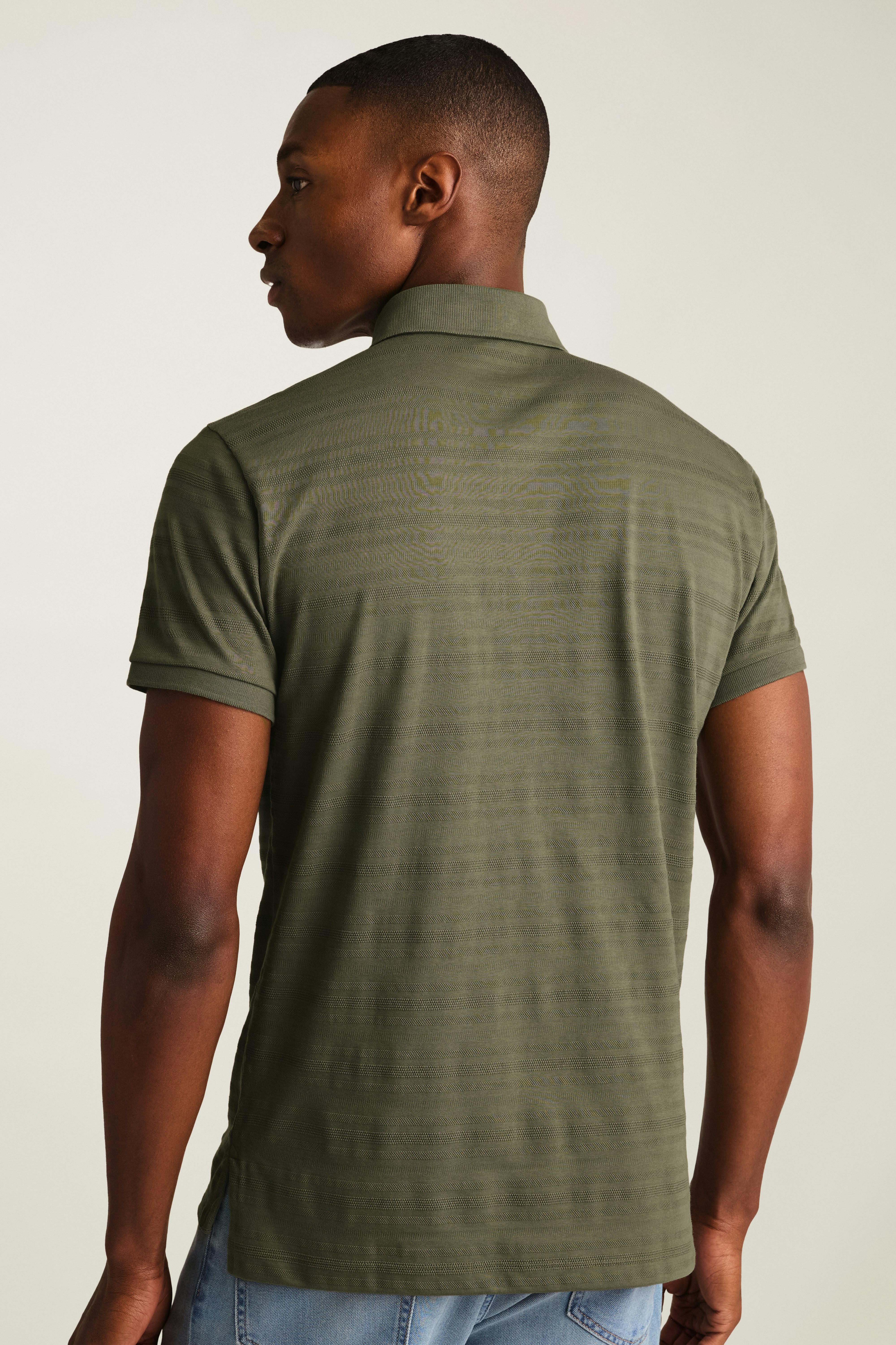 Stretch Pique Polo olive texture stripe