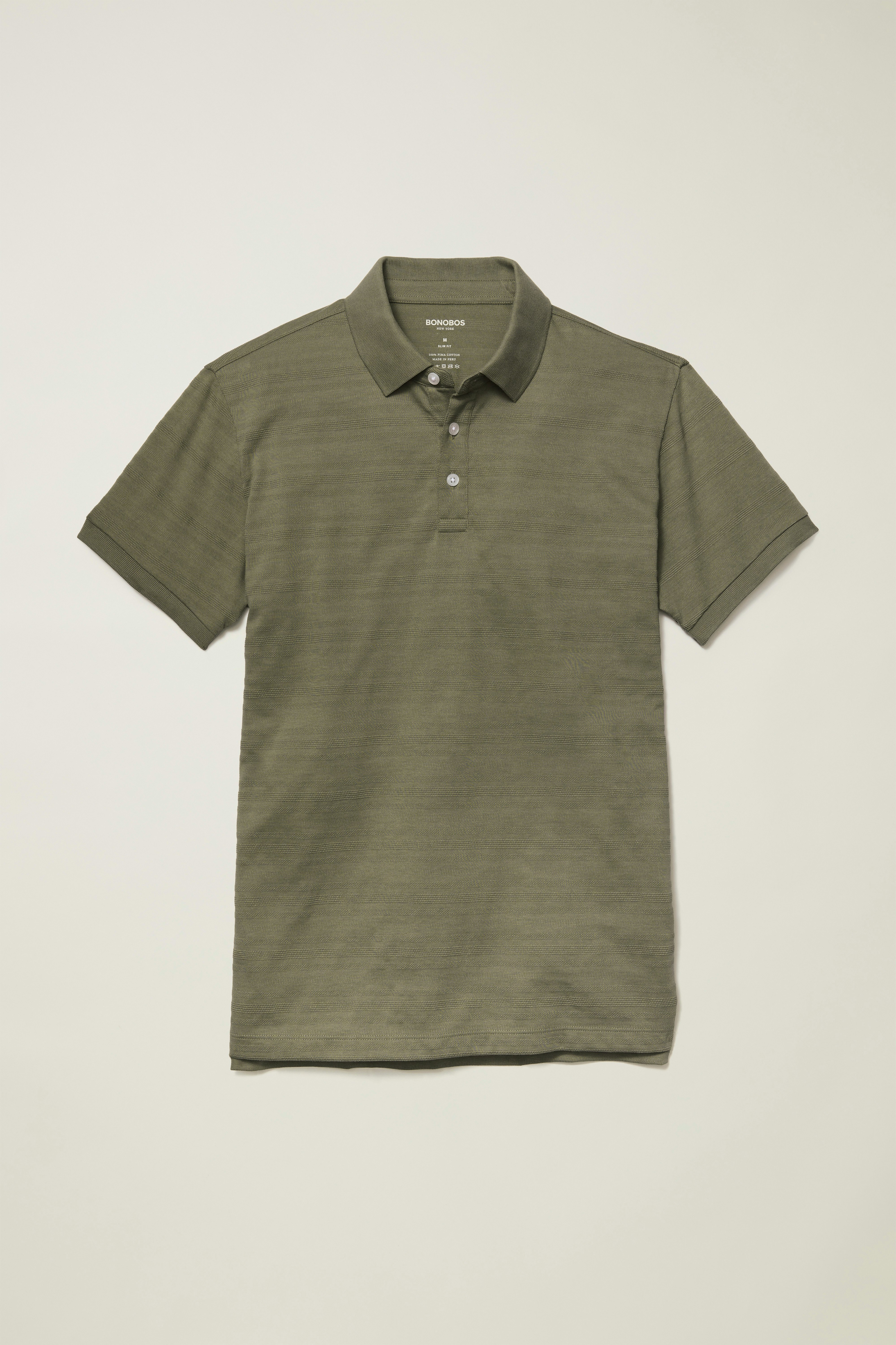Stretch Pique Polo olive texture stripe