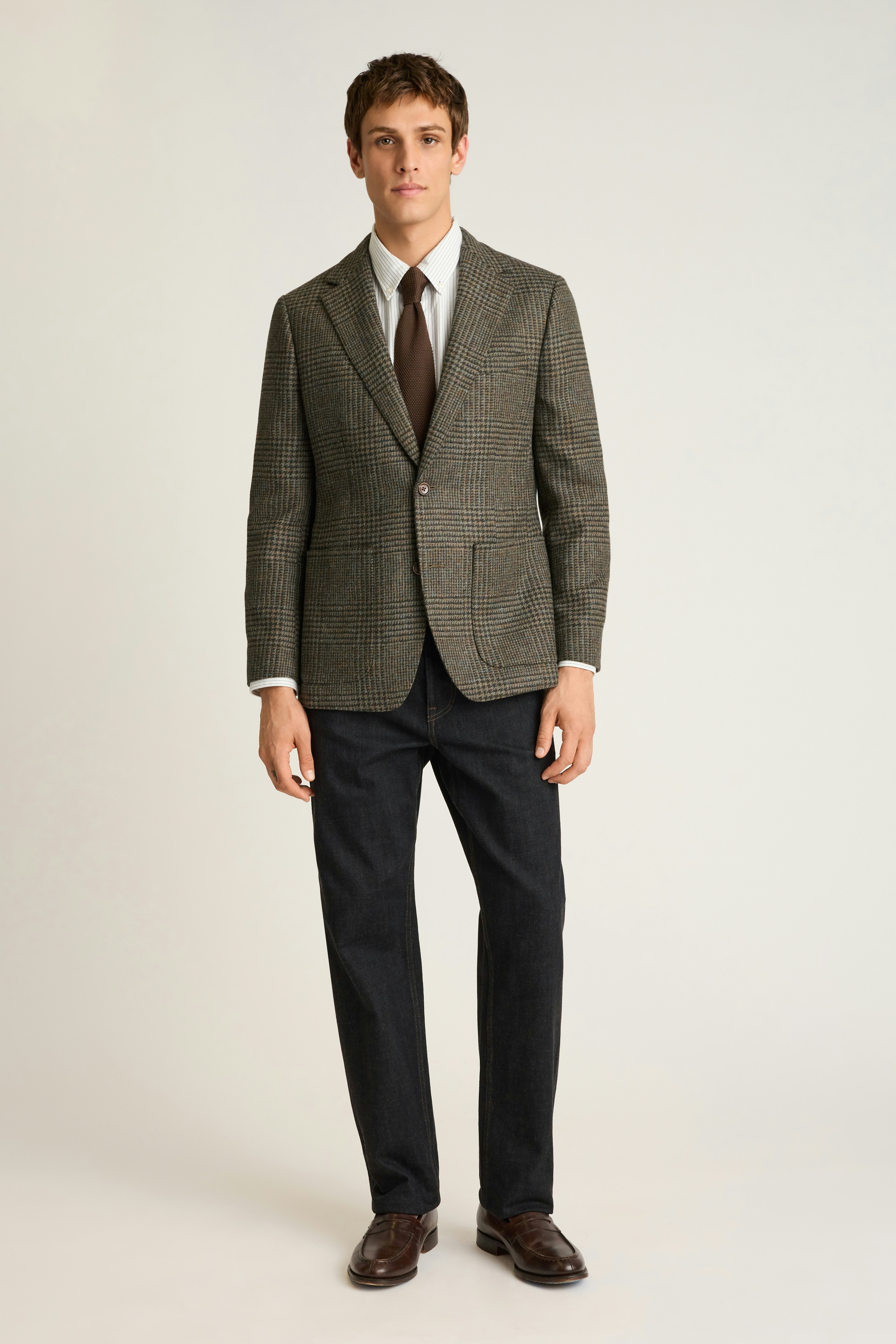 Jetsetter Unconstructed British Wool Blazer olive plaid
