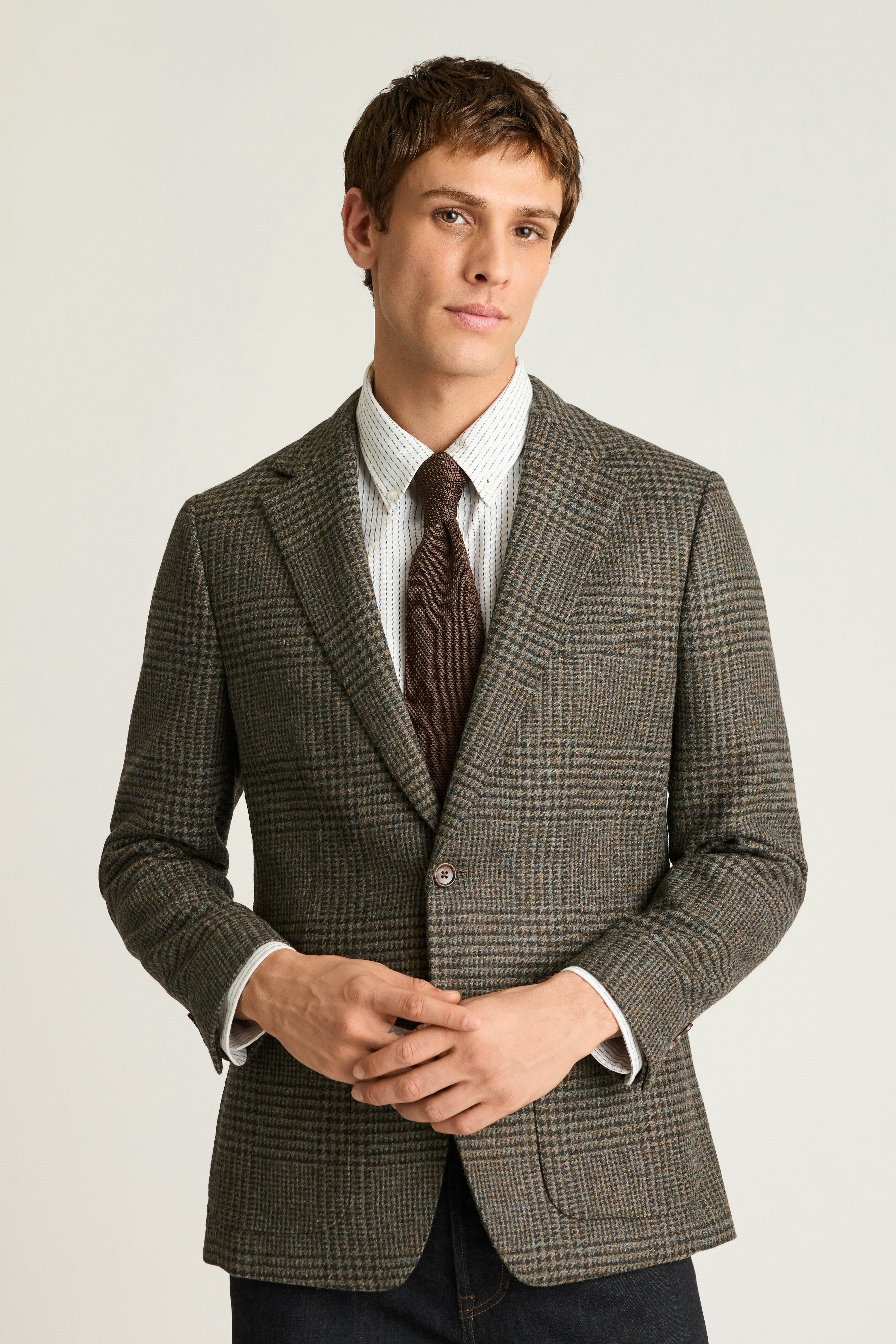 Jetsetter Unconstructed British Wool Blazer olive plaid