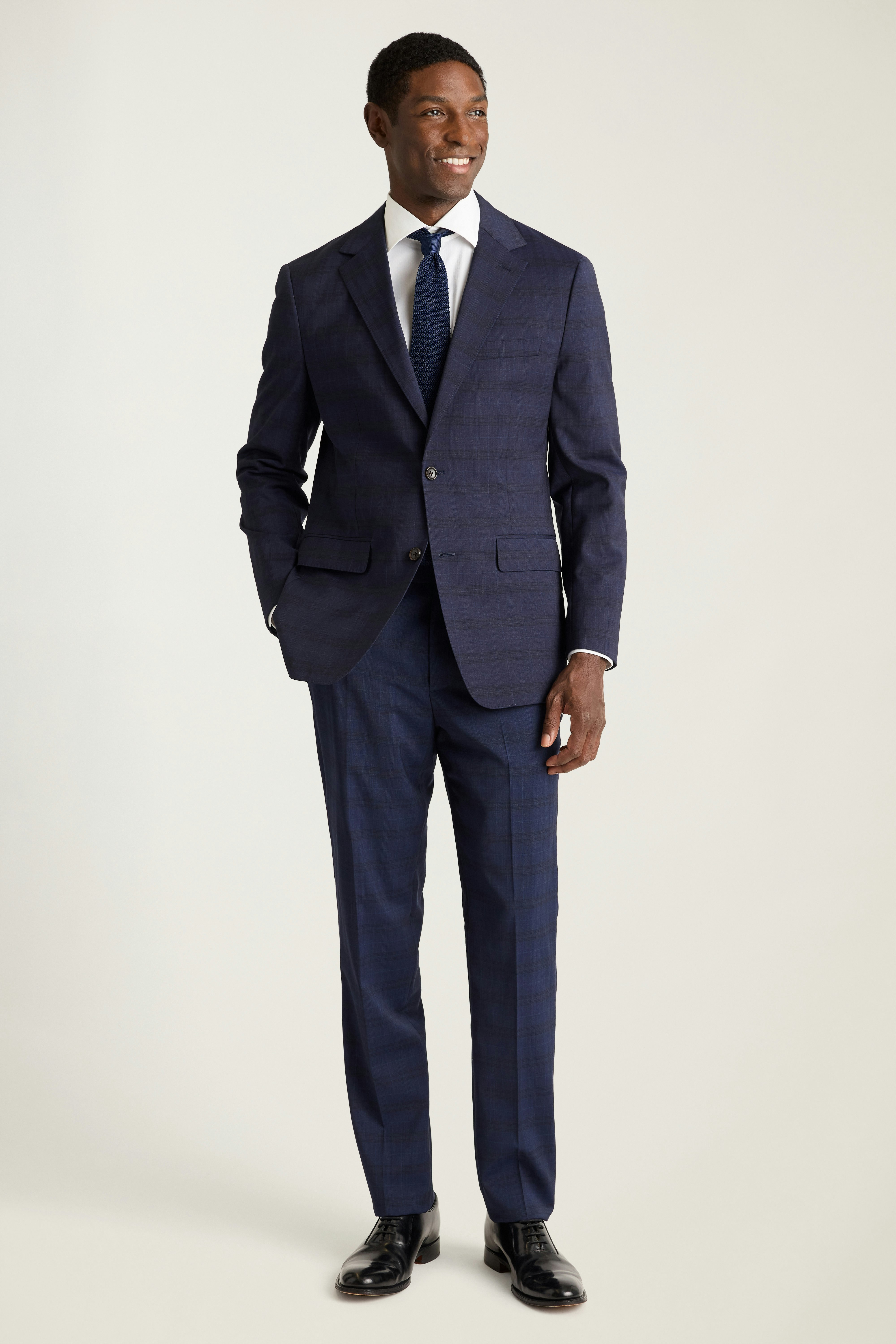 Jetsetter Italian Wool Blazer dark navy blue glen plaid