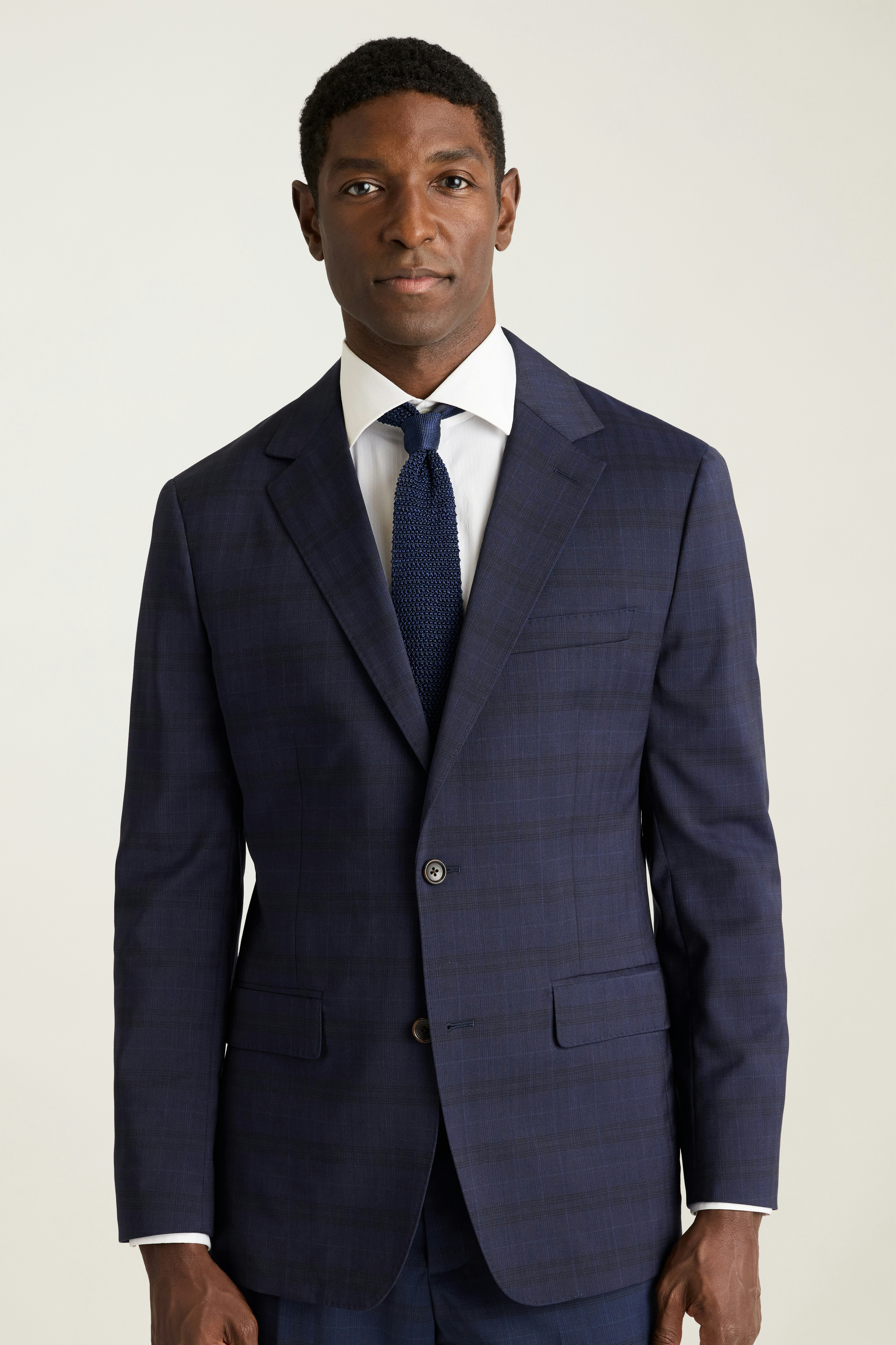 Jetsetter Italian Wool Blazer dark navy blue glen plaid