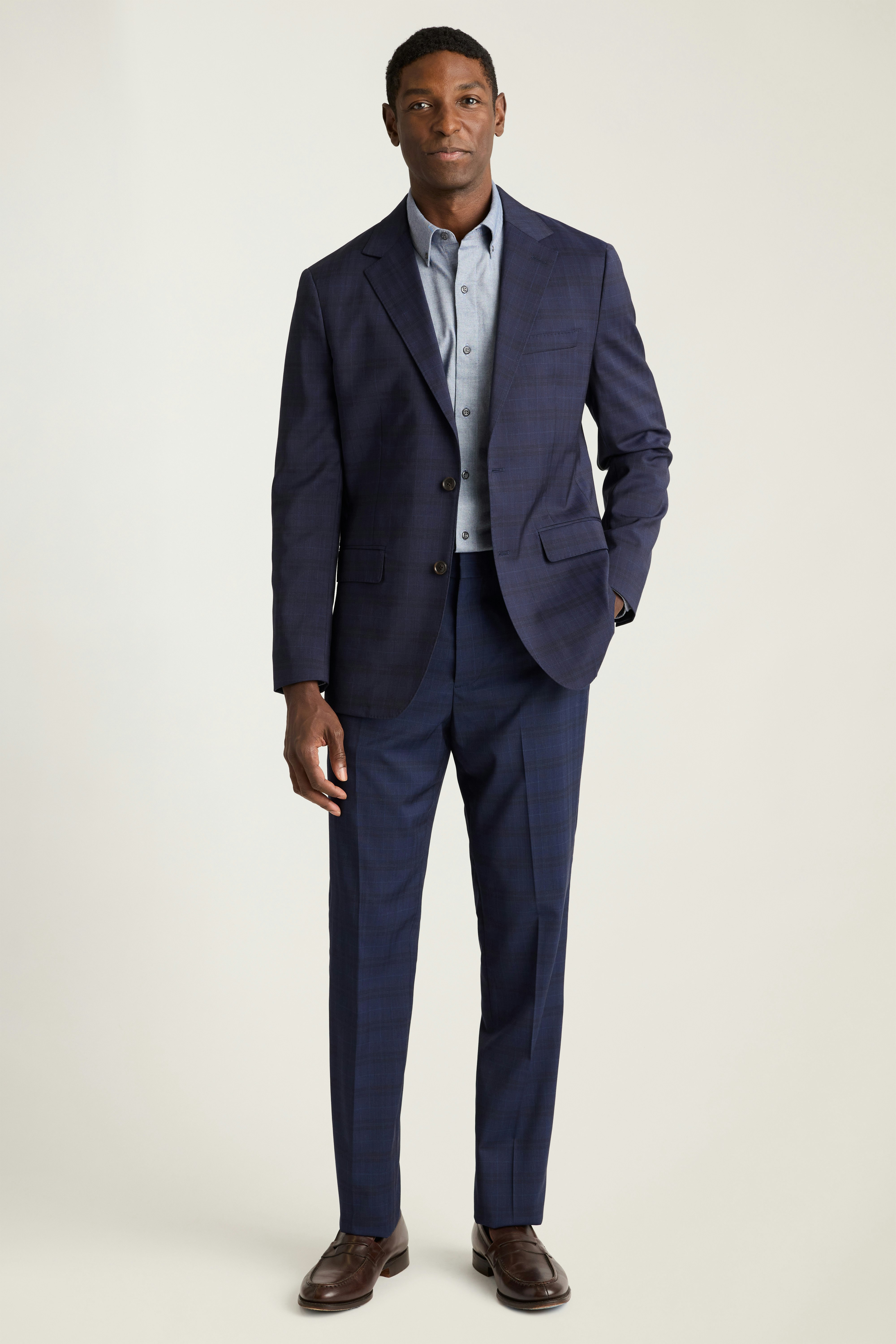 Jetsetter Italian Wool Blazer dark navy blue glen plaid