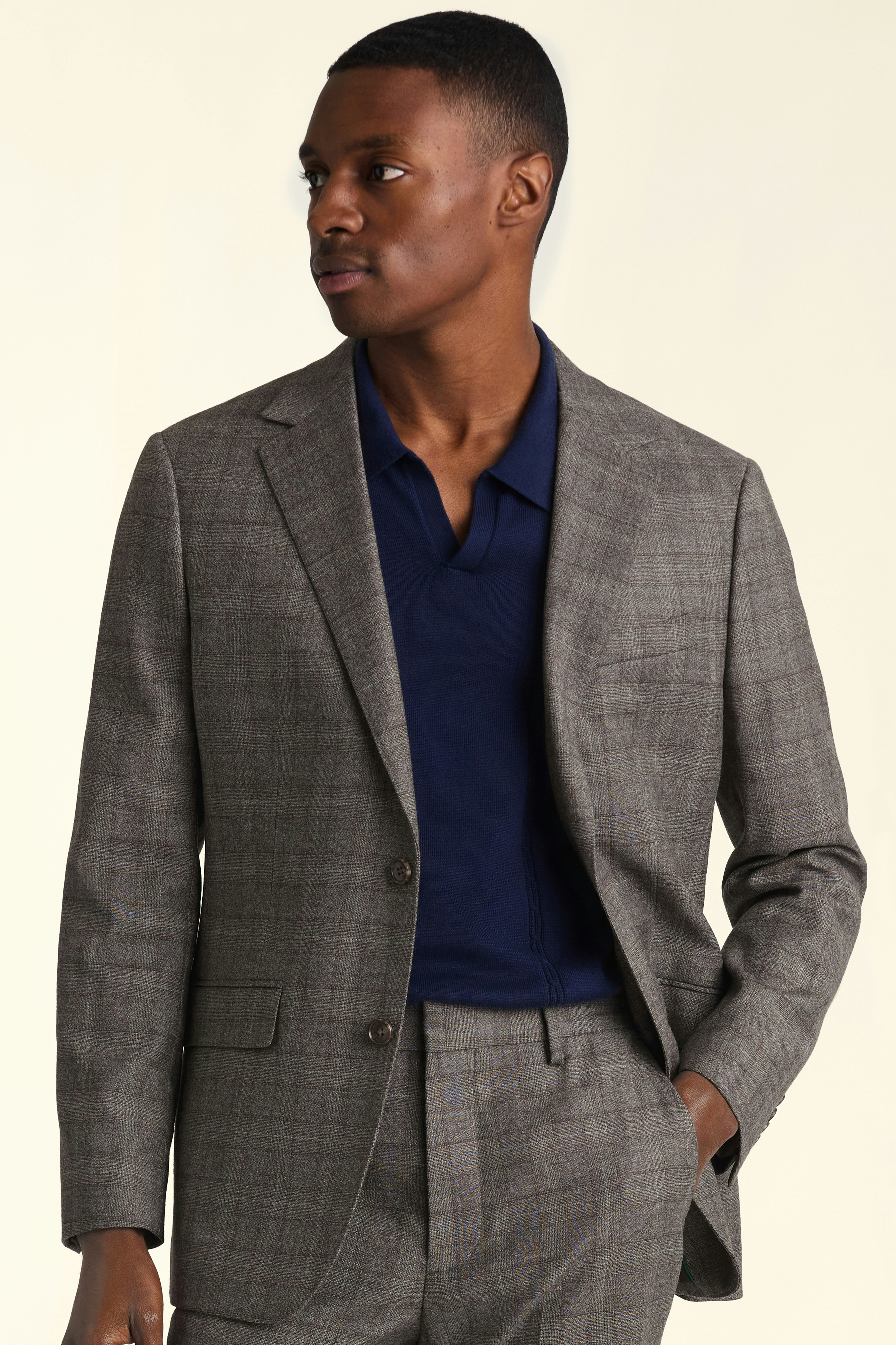 Jetsetter Italian Wool Blazer grey brown glen plaid