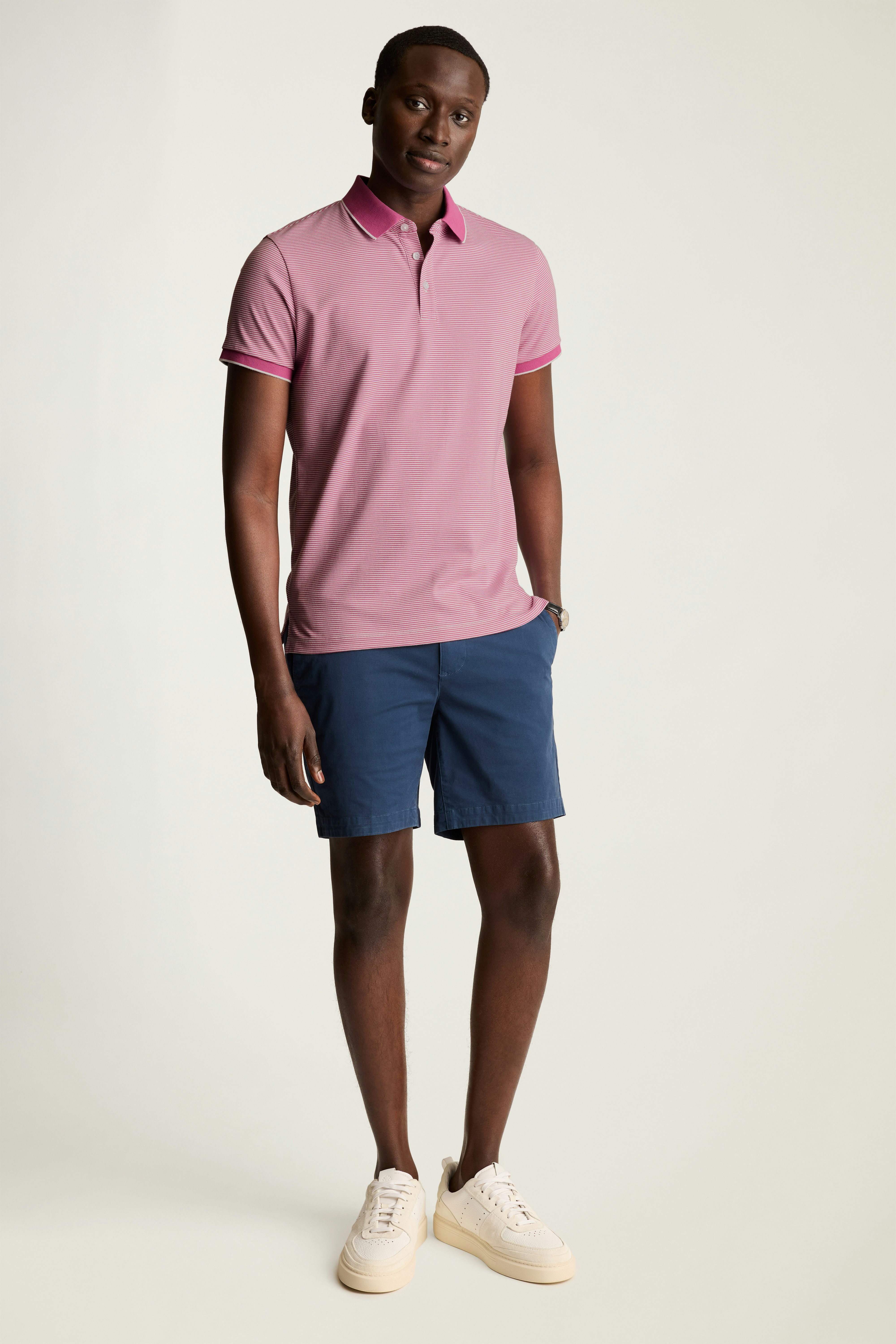 Stretch Pique Polo purple feeder stripe