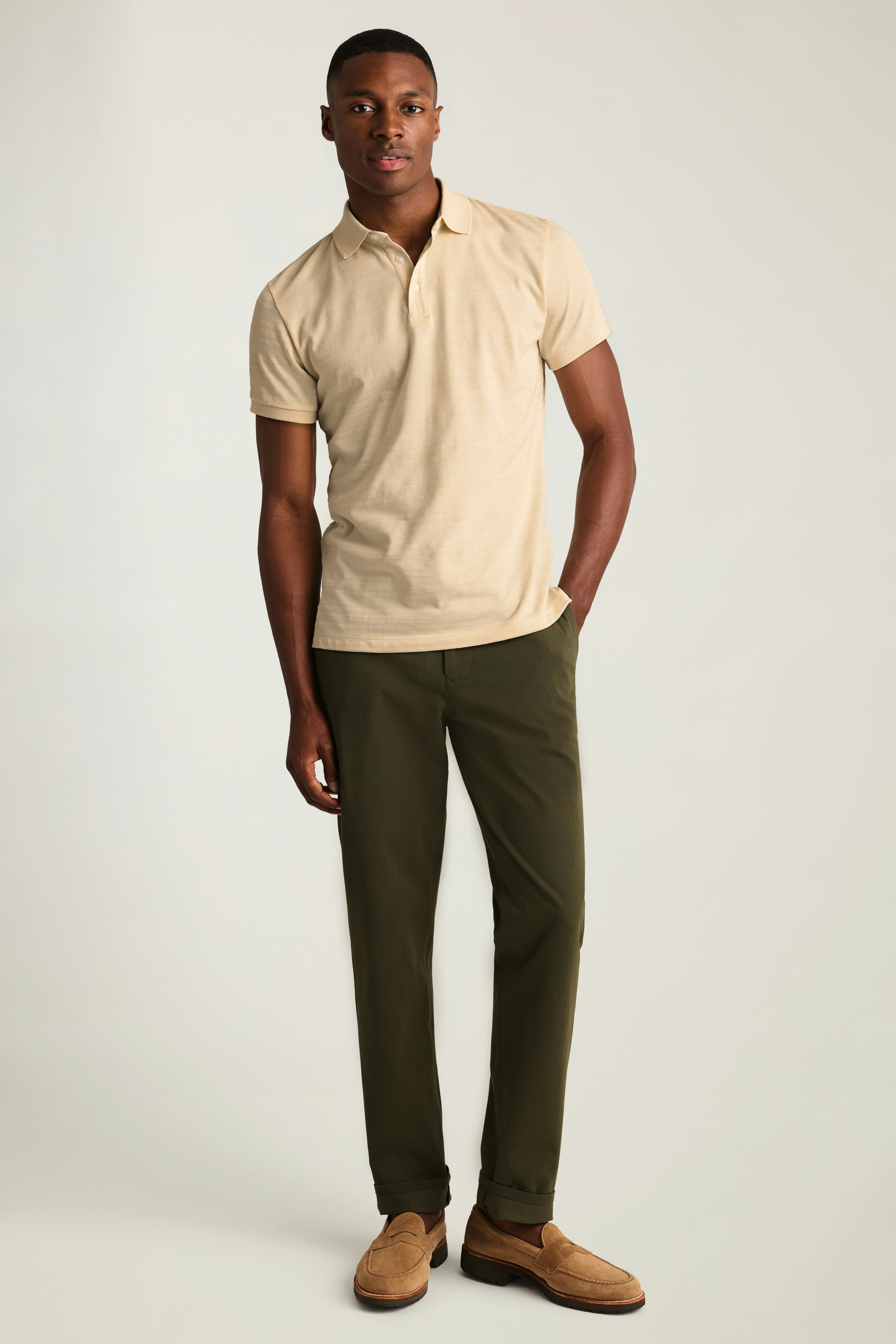 Stretch Pique Polo ivory texture stripe