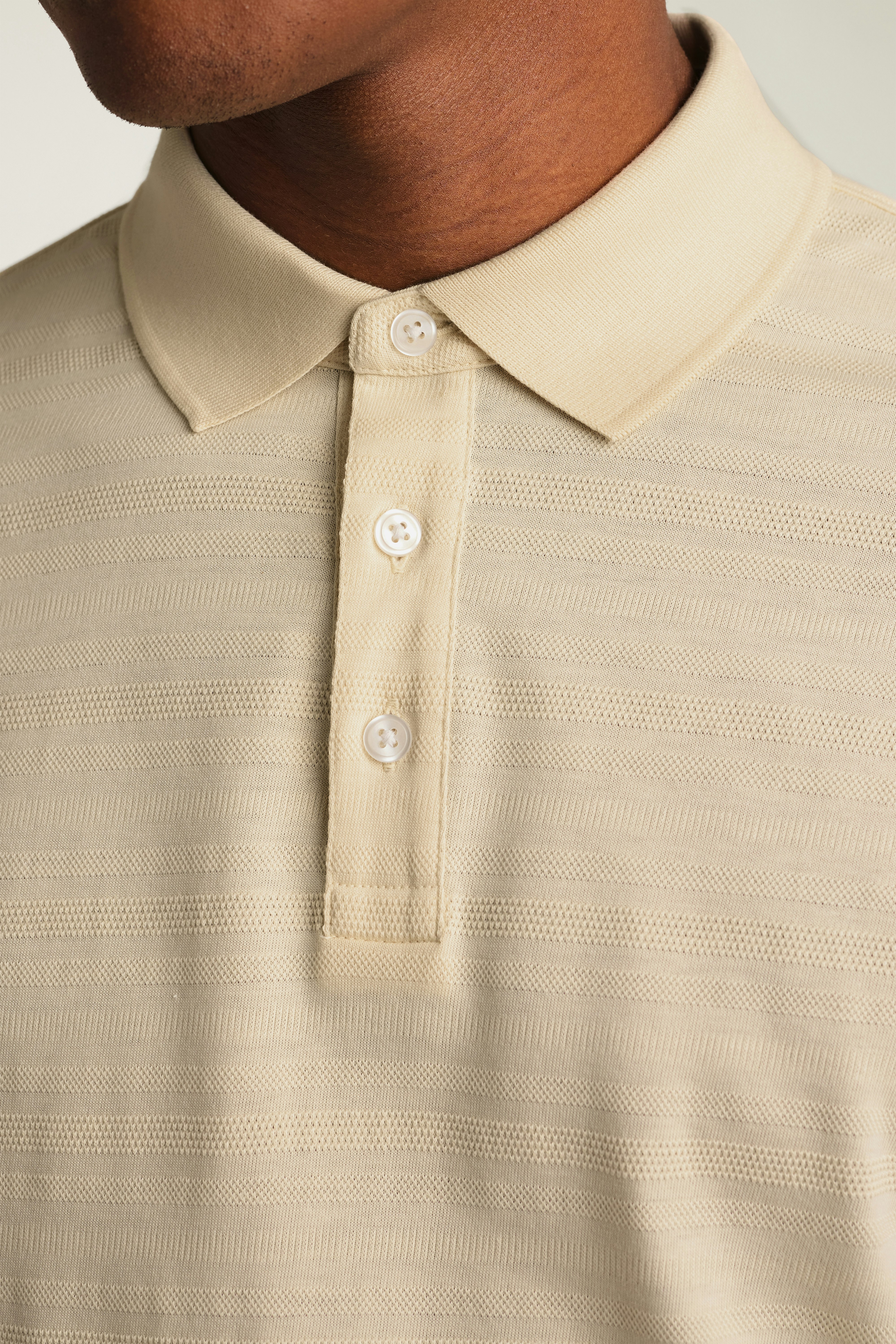 Stretch Pique Polo ivory texture stripe