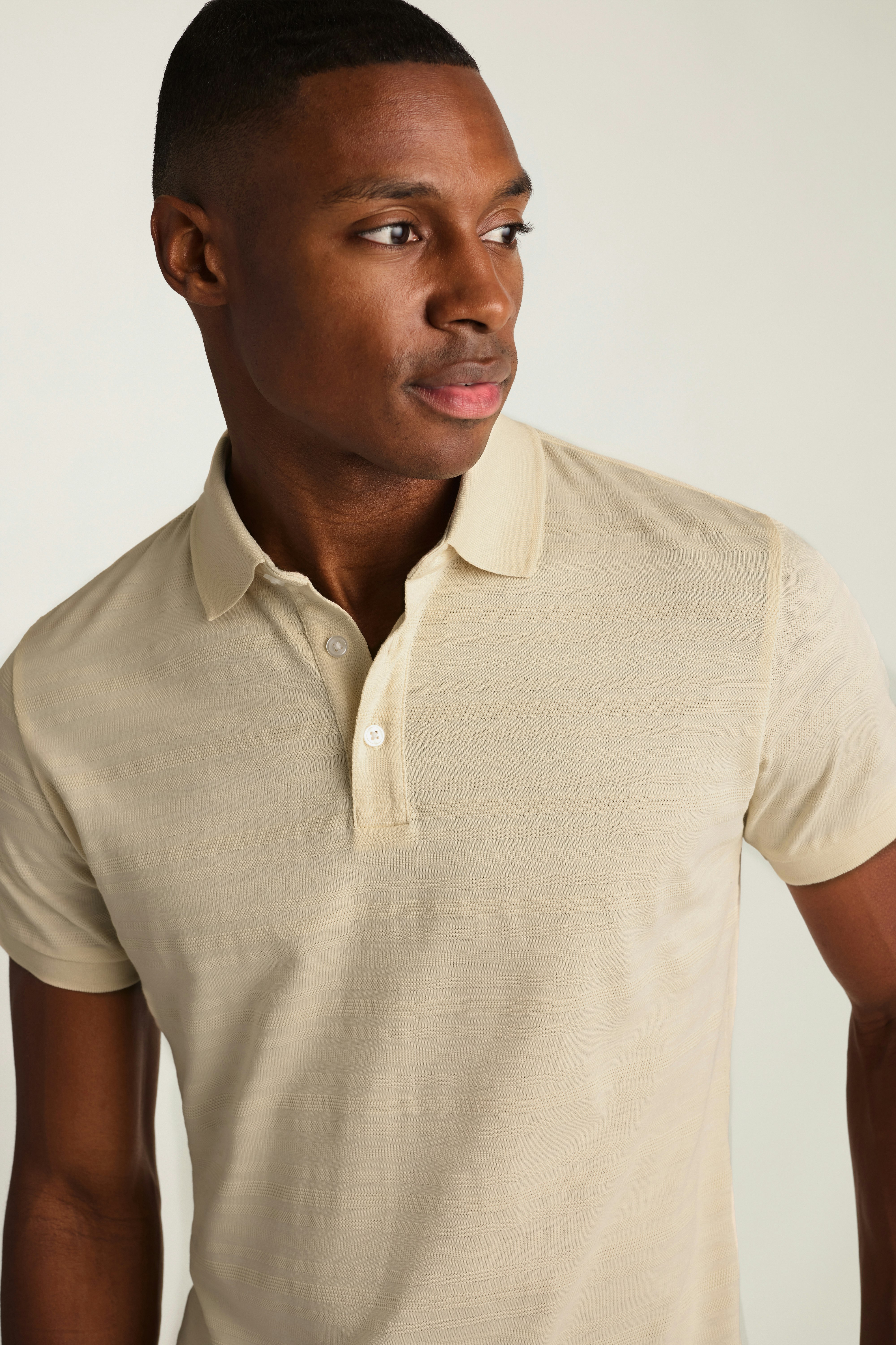 Stretch Pique Polo ivory texture stripe