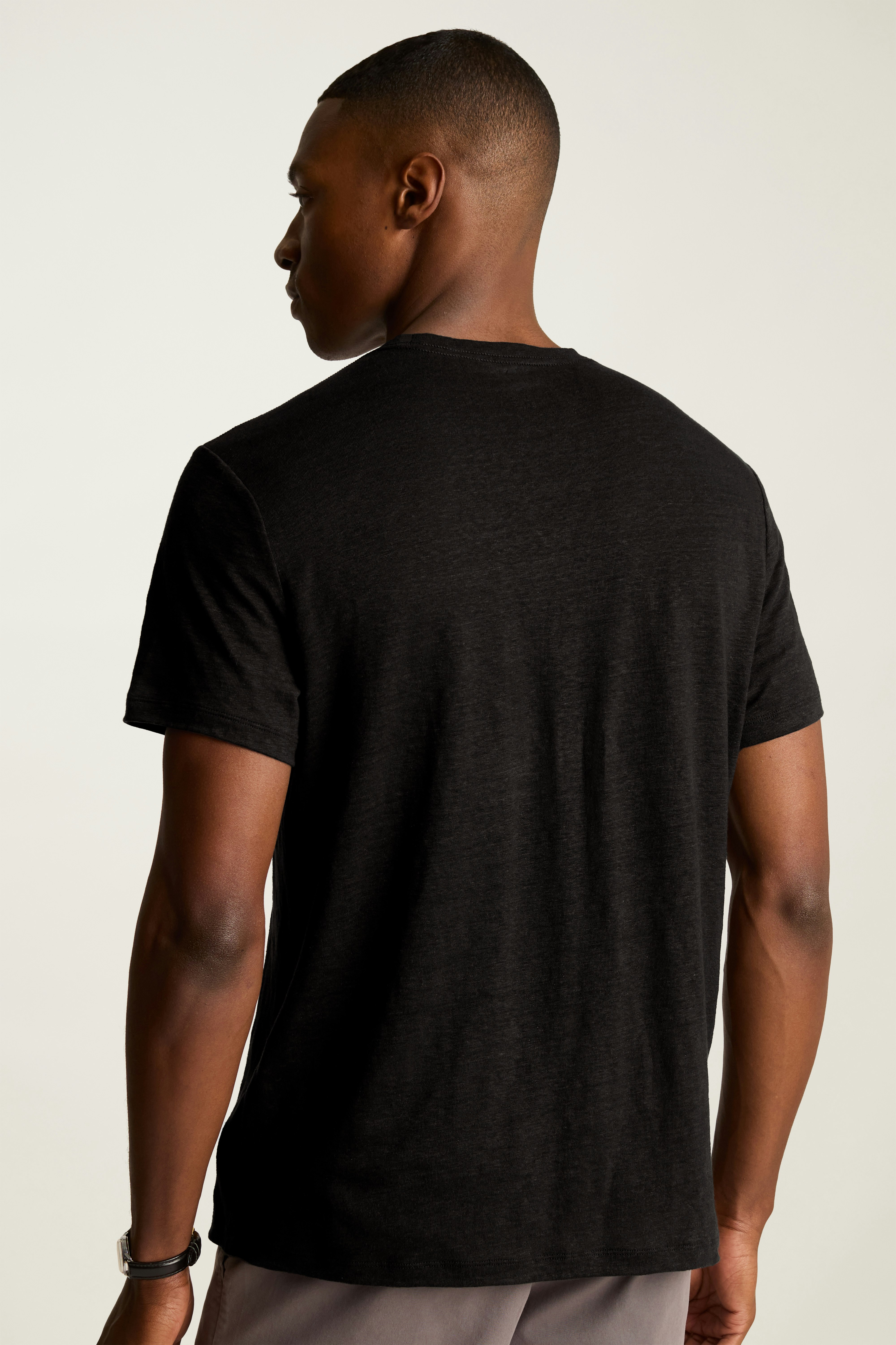 Linen Crew Neck Tee black