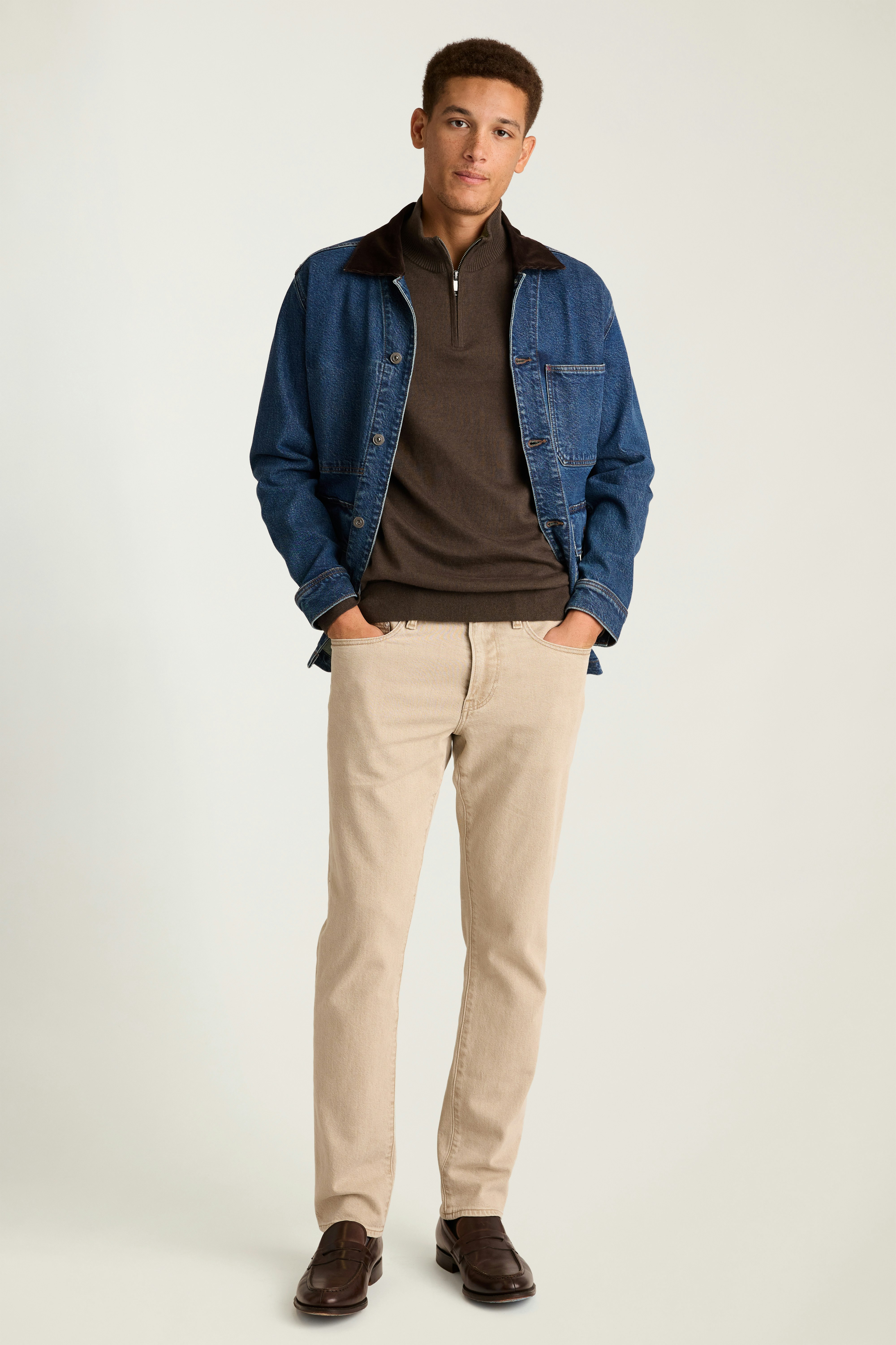 Washable Cotton Cashmere Quarter Zip deep brown